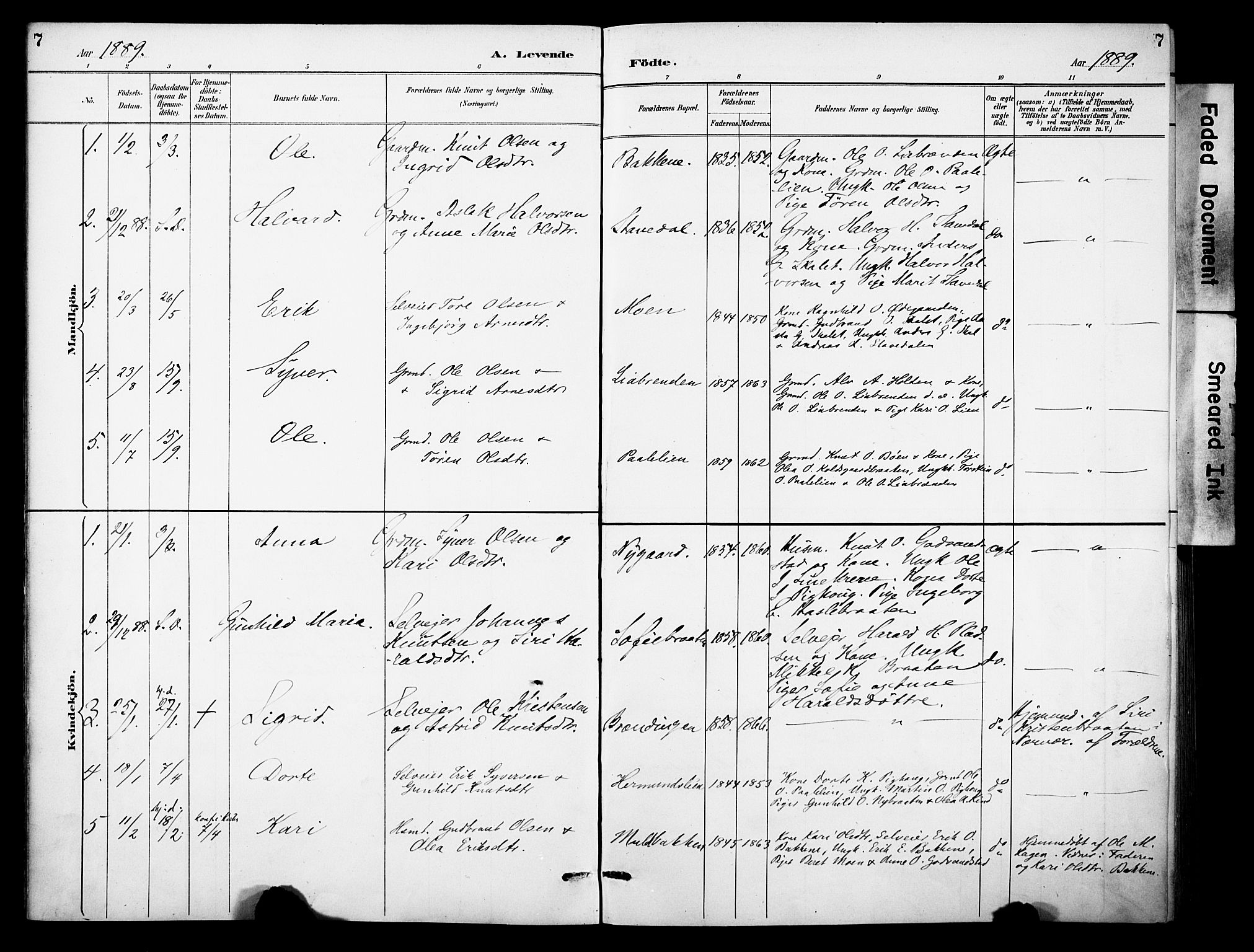 Sør-Aurdal prestekontor, SAH/PREST-128/H/Ha/Haa/L0010: Parish register (official) no. 10, 1886-1906, p. 7