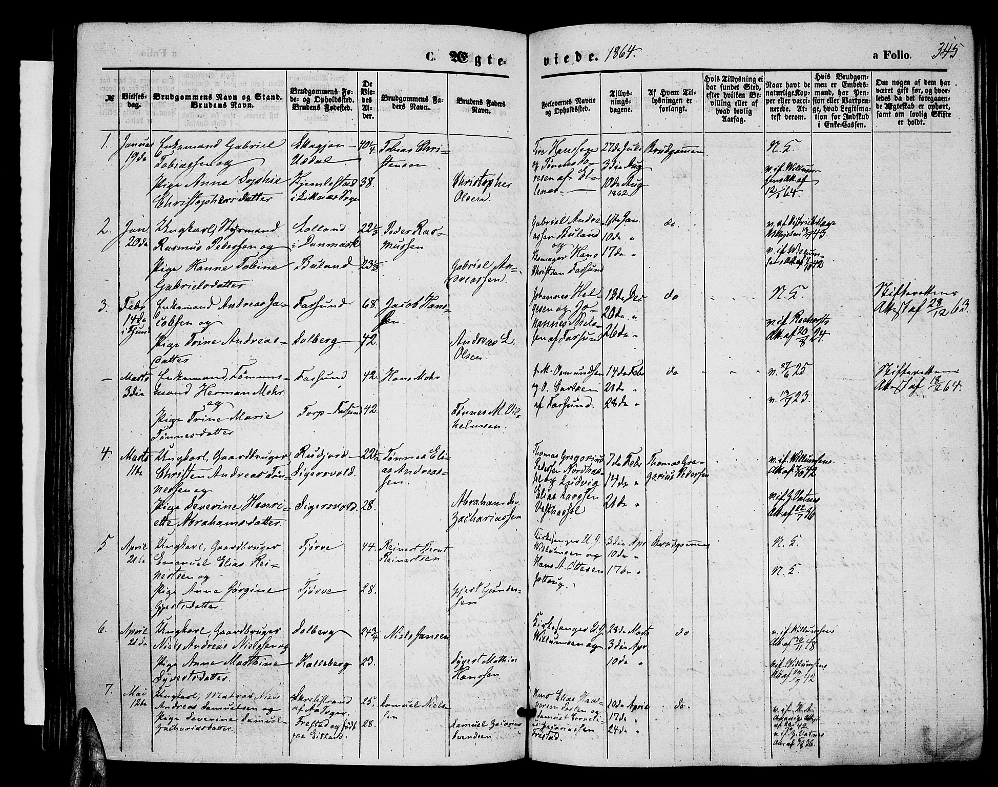 Lista sokneprestkontor, AV/SAK-1111-0027/F/Fb/L0003: Parish register (copy) no. B 3, 1862-1877, p. 345