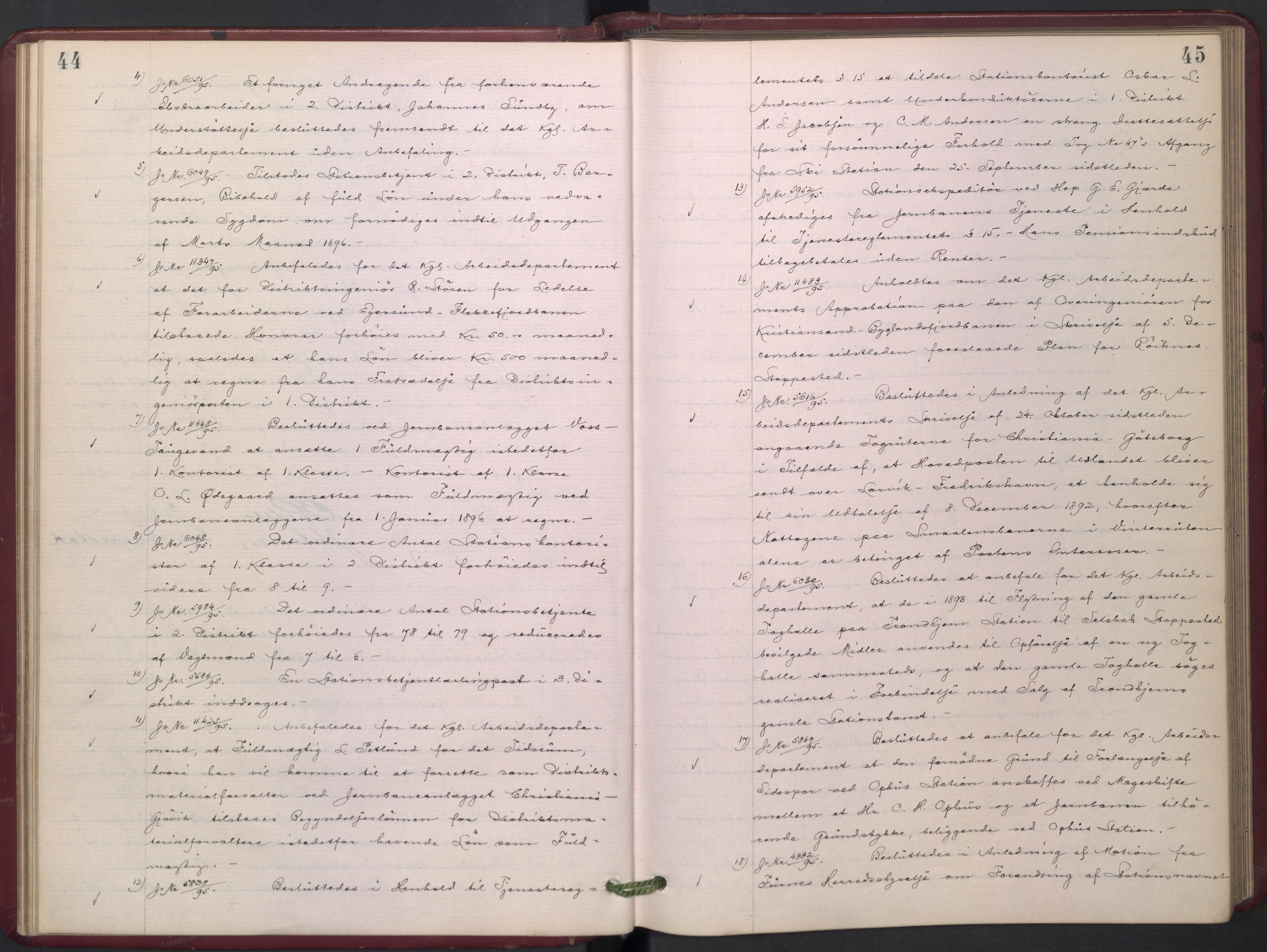 Norges statsbaner, Administrasjons- økonomi- og personalavdelingen, RA/S-3412/A/Aa/L0003: Forhandlingsprotokoll, 1895-1897, p. 44-45