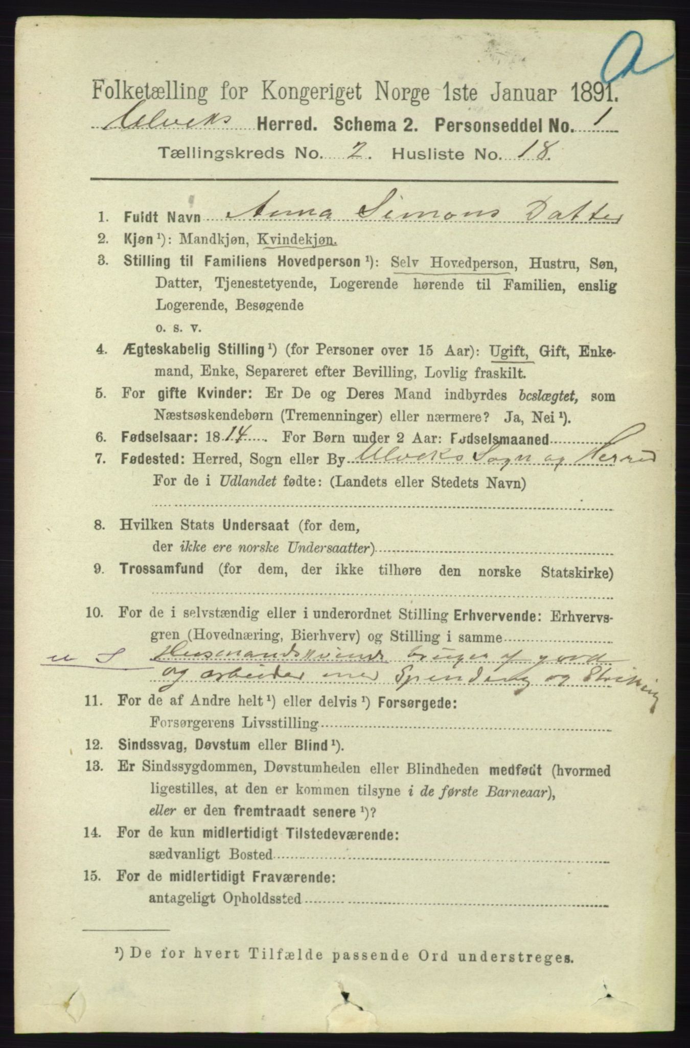 RA, 1891 census for 1233 Ulvik, 1891, p. 315