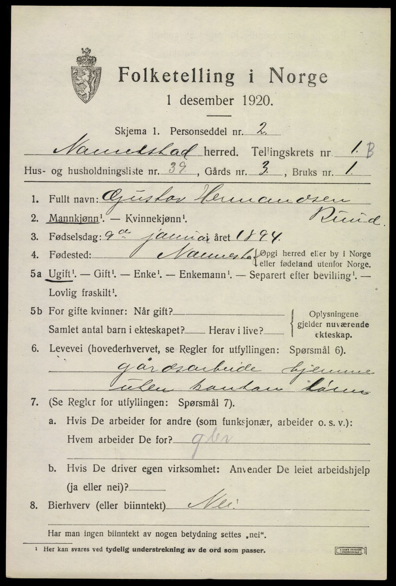 SAO, 1920 census for Nannestad, 1920, p. 2307