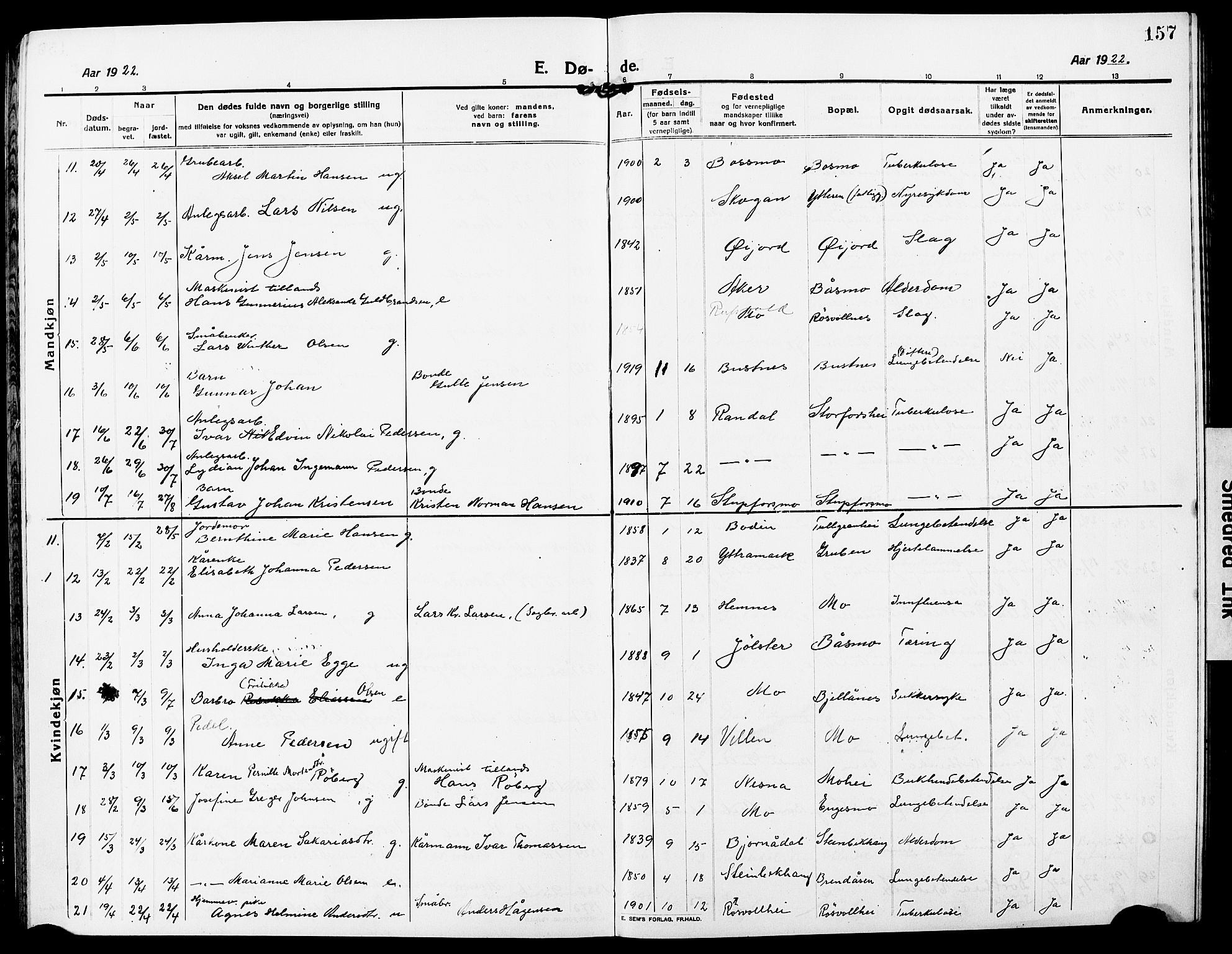 Ministerialprotokoller, klokkerbøker og fødselsregistre - Nordland, AV/SAT-A-1459/827/L0424: Parish register (copy) no. 827C13, 1921-1930, p. 157