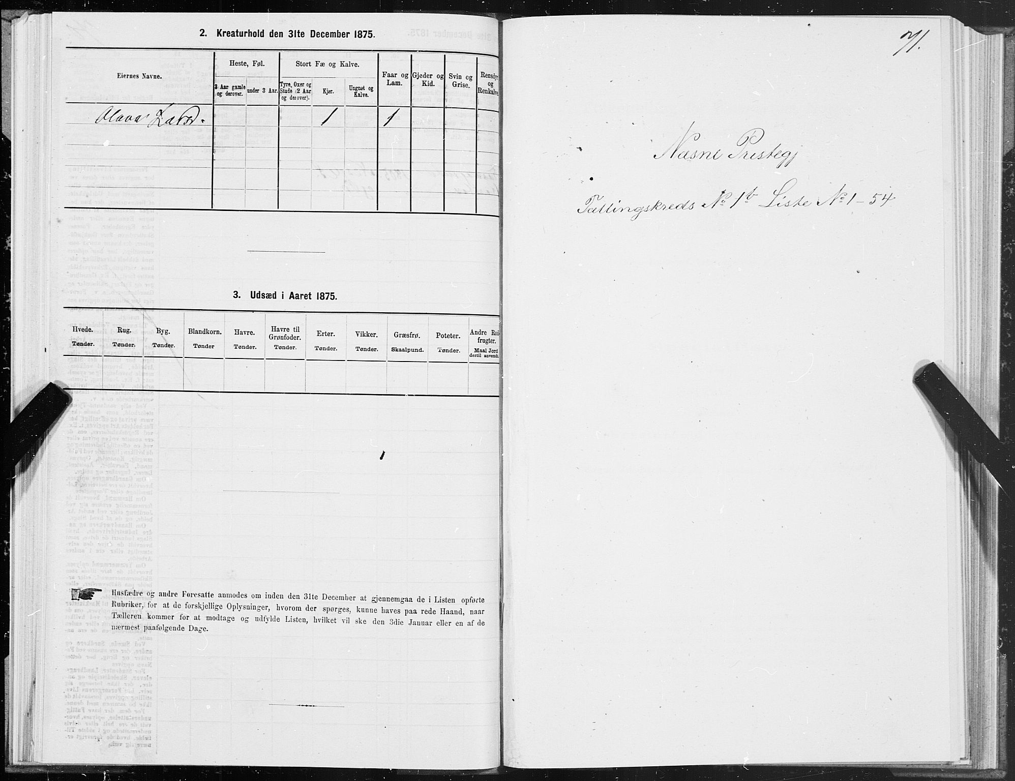 SAT, 1875 census for 1828P Nesna, 1875, p. 1071