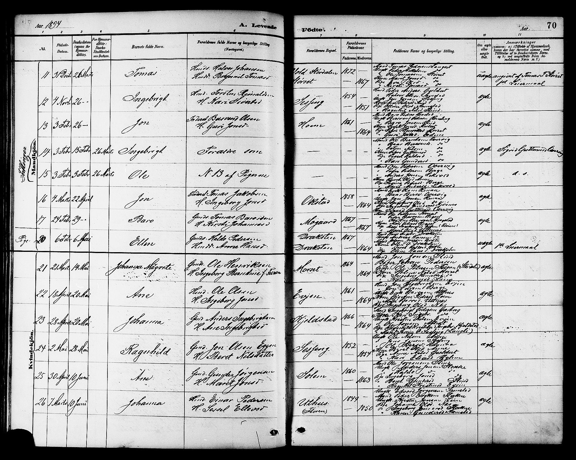 Ministerialprotokoller, klokkerbøker og fødselsregistre - Sør-Trøndelag, SAT/A-1456/695/L1157: Parish register (copy) no. 695C08, 1889-1913, p. 70