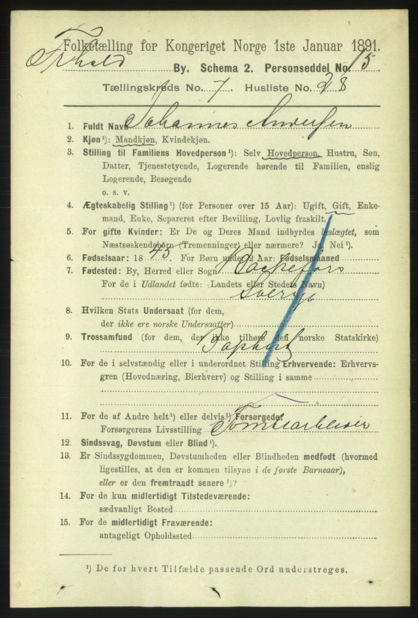RA, 1891 census for 0101 Fredrikshald, 1891, p. 5395