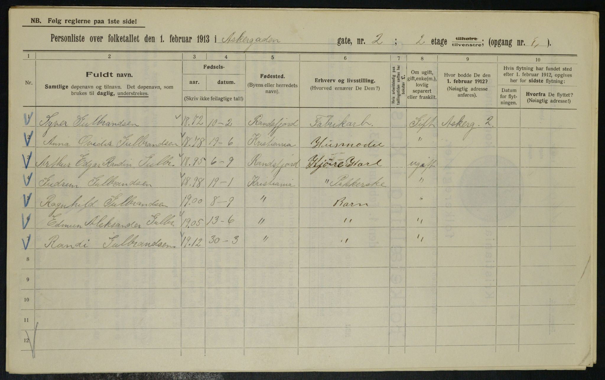 OBA, Municipal Census 1913 for Kristiania, 1913, p. 2419