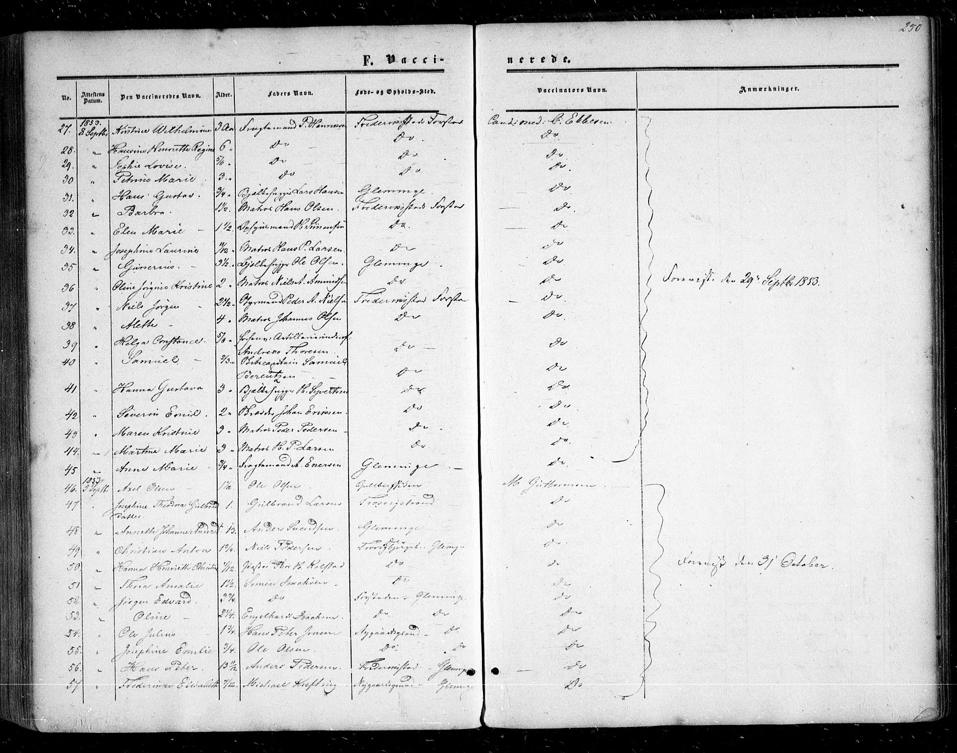 Glemmen prestekontor Kirkebøker, AV/SAO-A-10908/F/Fa/L0007: Parish register (official) no. 7, 1853-1862, p. 250