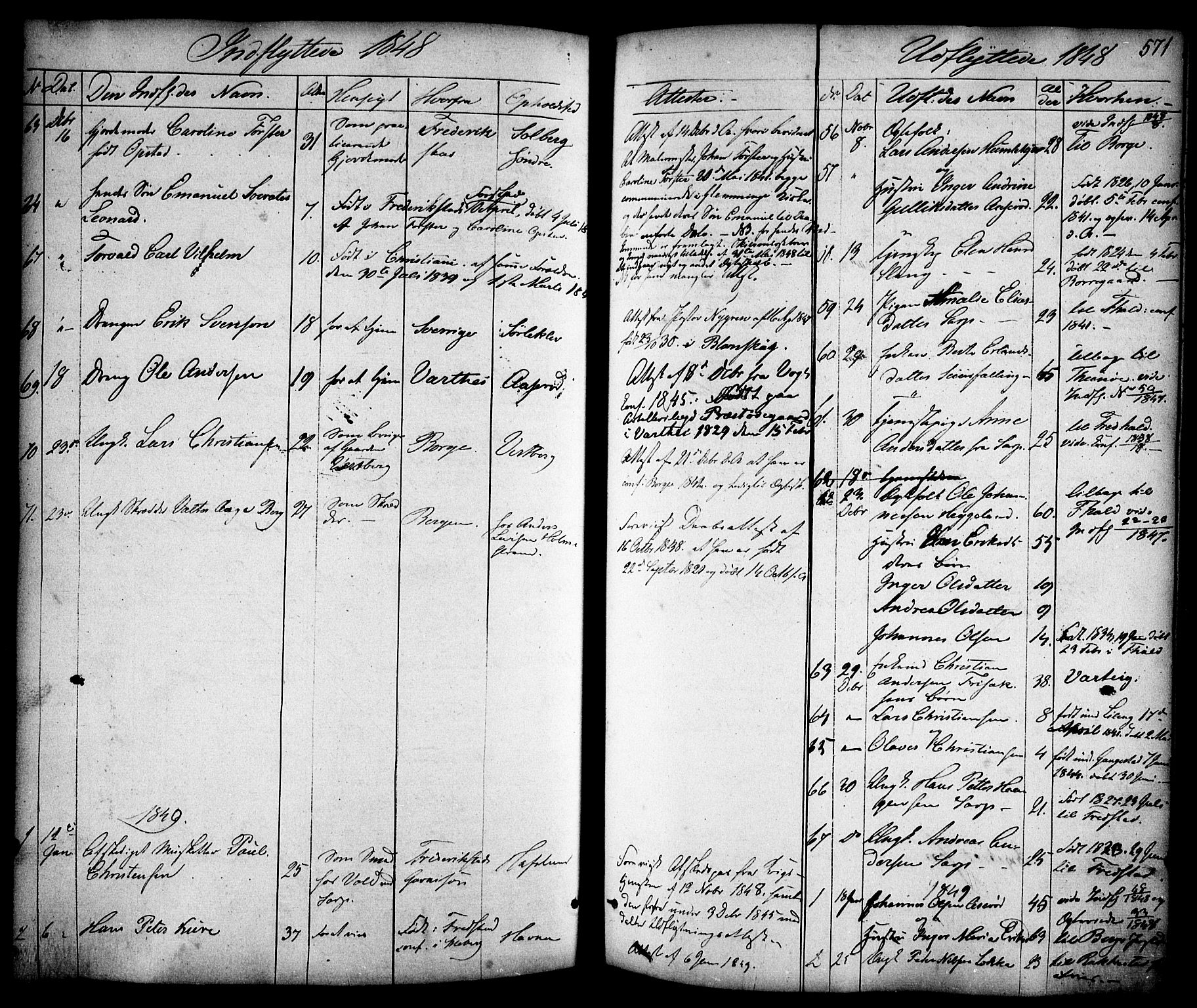 Skjeberg prestekontor Kirkebøker, AV/SAO-A-10923/F/Fa/L0006: Parish register (official) no. I 6, 1846-1858, p. 571