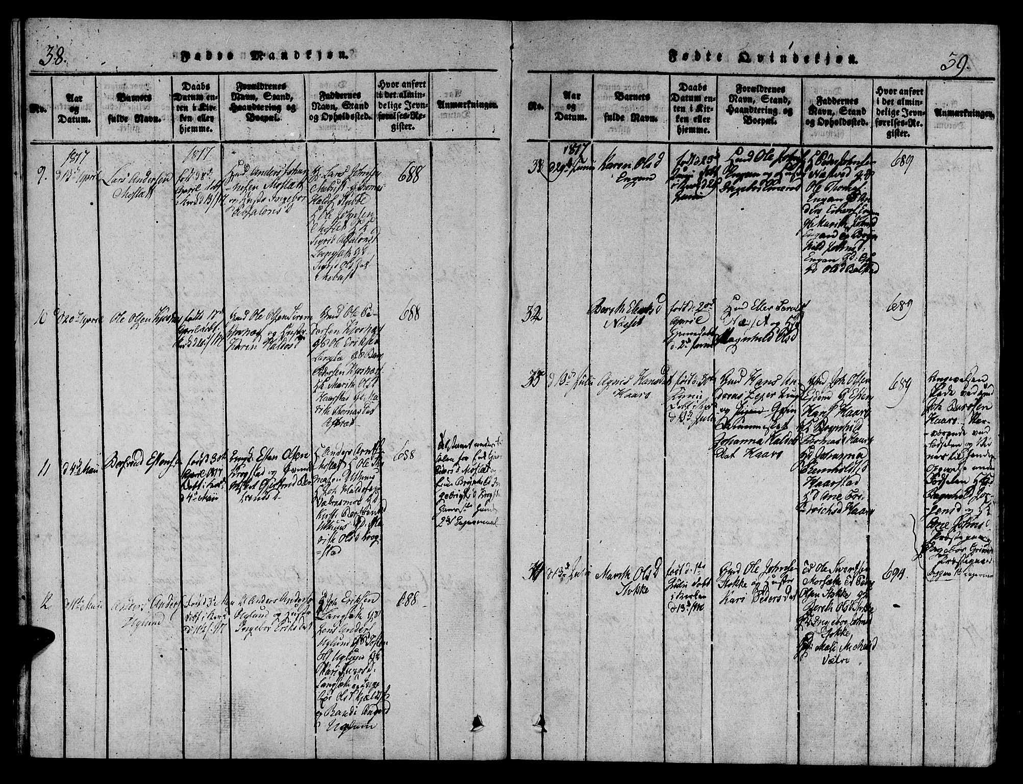 Ministerialprotokoller, klokkerbøker og fødselsregistre - Sør-Trøndelag, AV/SAT-A-1456/695/L1141: Parish register (official) no. 695A04 /1, 1816-1824, p. 38-39