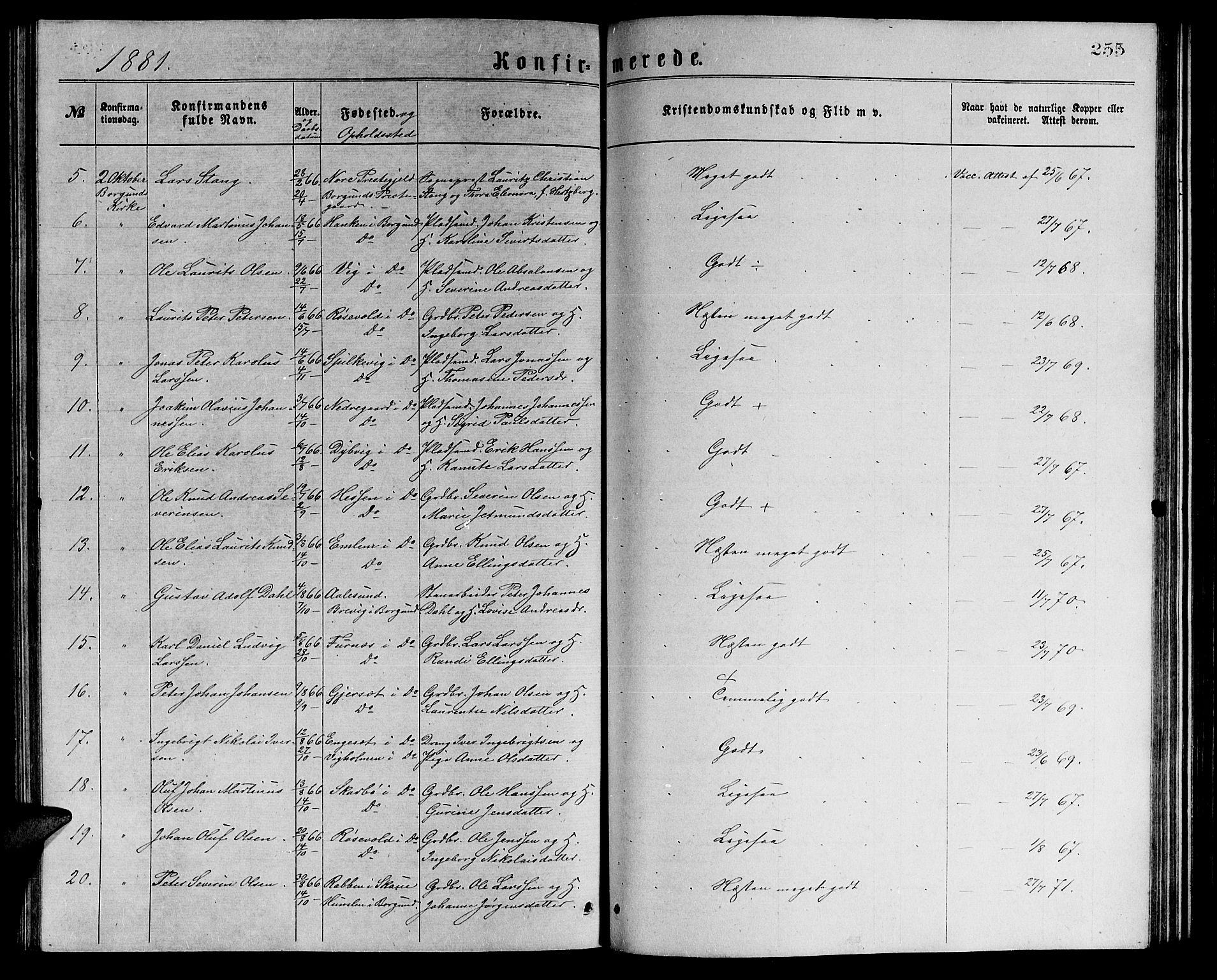 Ministerialprotokoller, klokkerbøker og fødselsregistre - Møre og Romsdal, AV/SAT-A-1454/528/L0429: Parish register (copy) no. 528C10, 1872-1886, p. 255