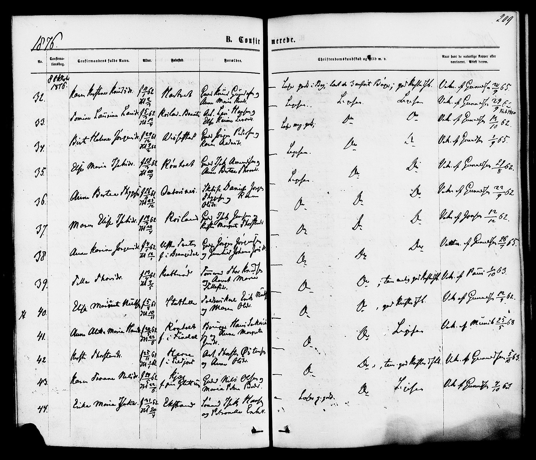 Bamble kirkebøker, SAKO/A-253/F/Fa/L0006: Parish register (official) no. I 6, 1869-1877, p. 209