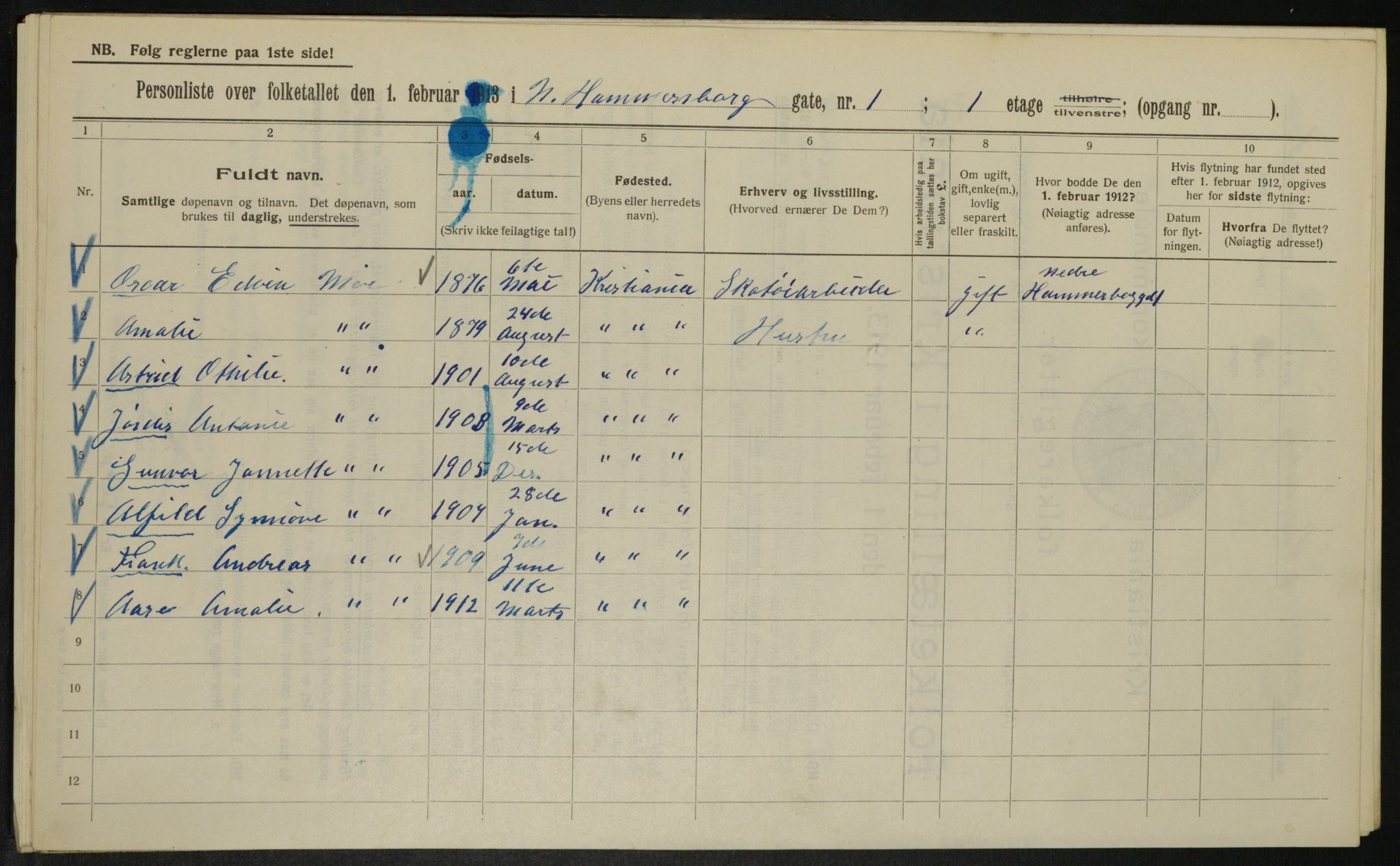 OBA, Municipal Census 1913 for Kristiania, 1913, p. 69148