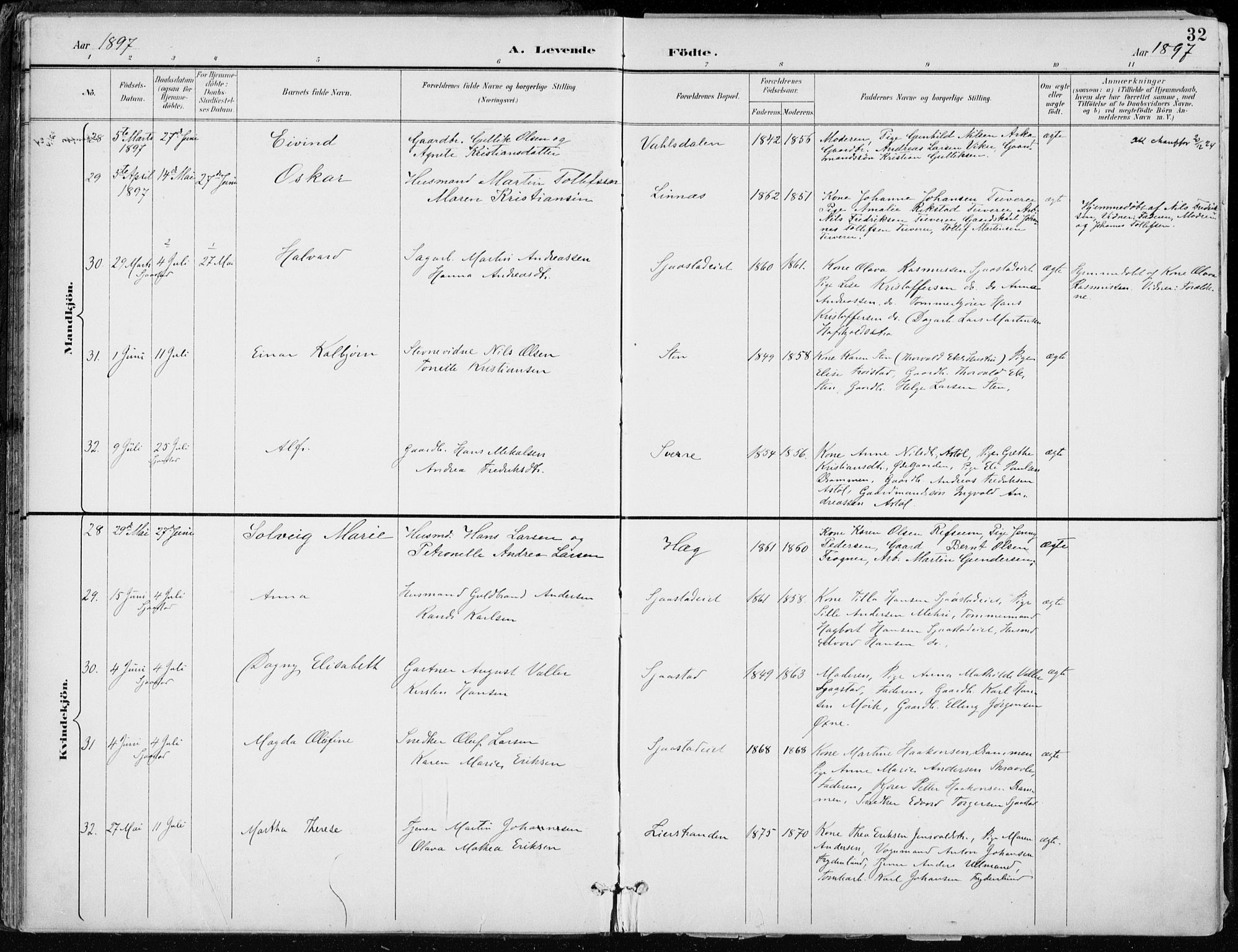 Lier kirkebøker, AV/SAKO-A-230/F/Fa/L0016: Parish register (official) no. I 16, 1895-1900, p. 32