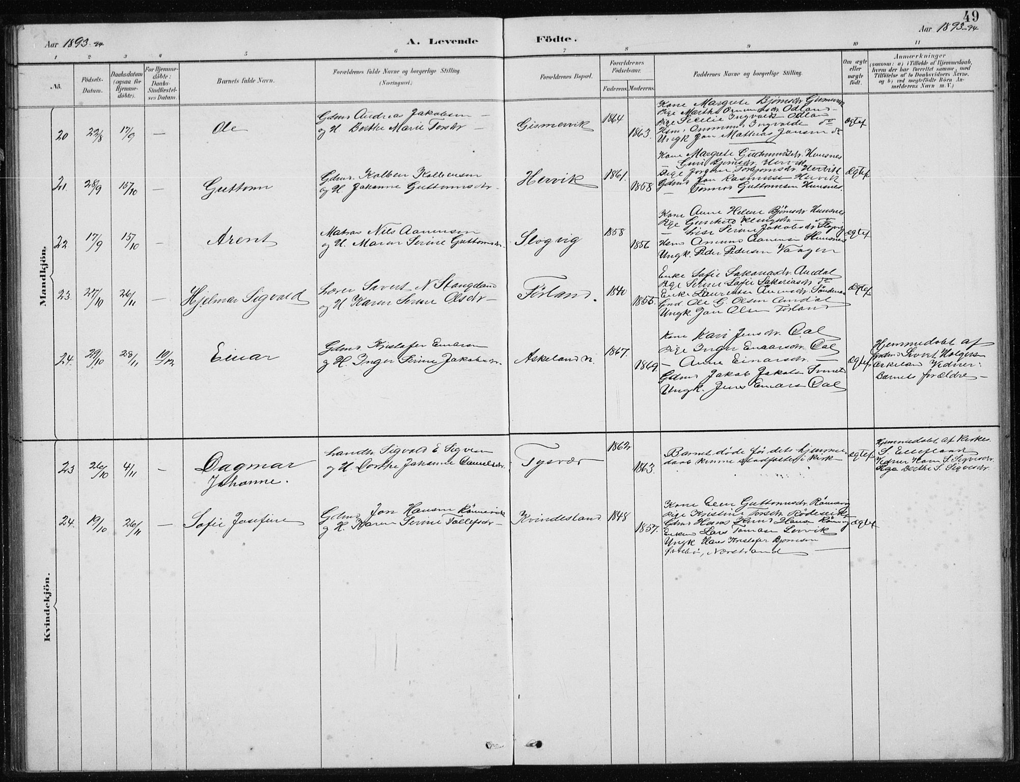 Tysvær sokneprestkontor, AV/SAST-A -101864/H/Ha/Hab/L0004: Parish register (copy) no. B 4, 1883-1896, p. 49