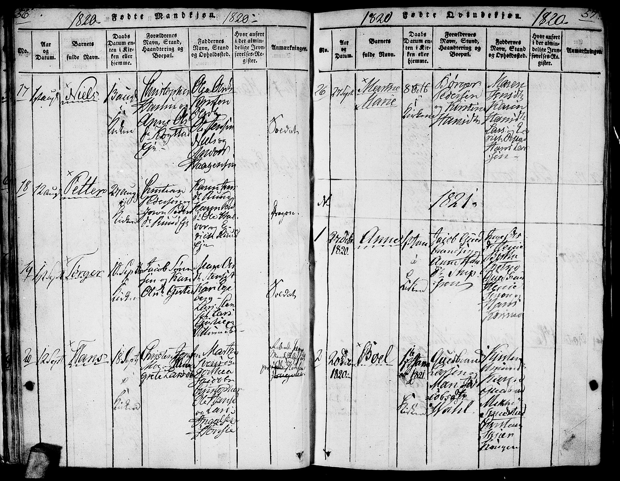 Gjerdrum prestekontor Kirkebøker, AV/SAO-A-10412b/G/Ga/L0001: Parish register (copy) no. I 1, 1816-1837, p. 56-57