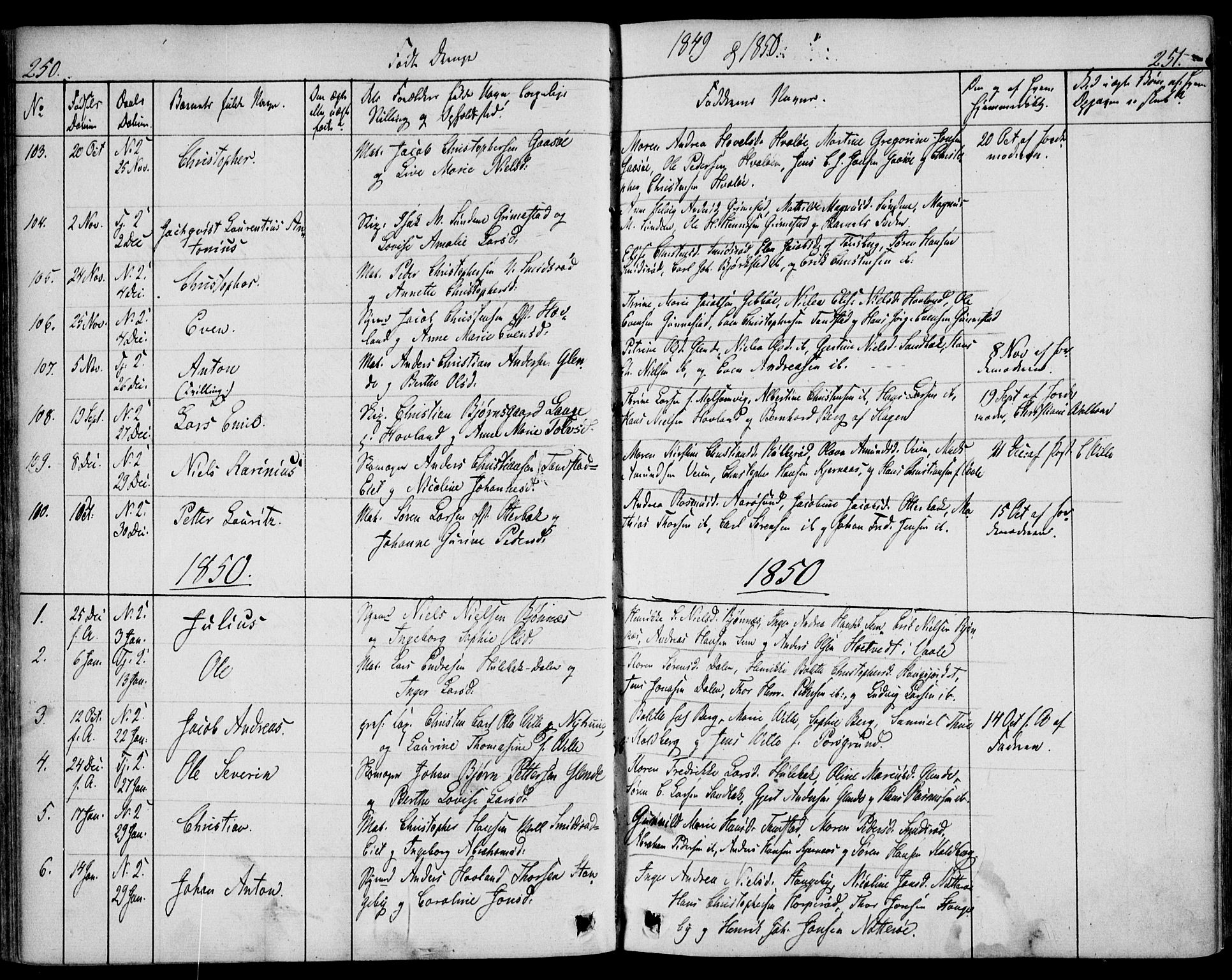 Nøtterøy kirkebøker, AV/SAKO-A-354/F/Fa/L0005: Parish register (official) no. I 5, 1839-1852, p. 250-251