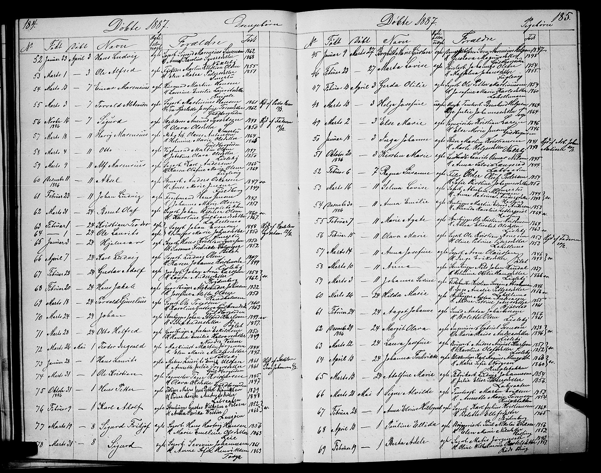 Glemmen prestekontor Kirkebøker, AV/SAO-A-10908/G/Ga/L0005: Parish register (copy) no. 5, 1876-1893, p. 184-185