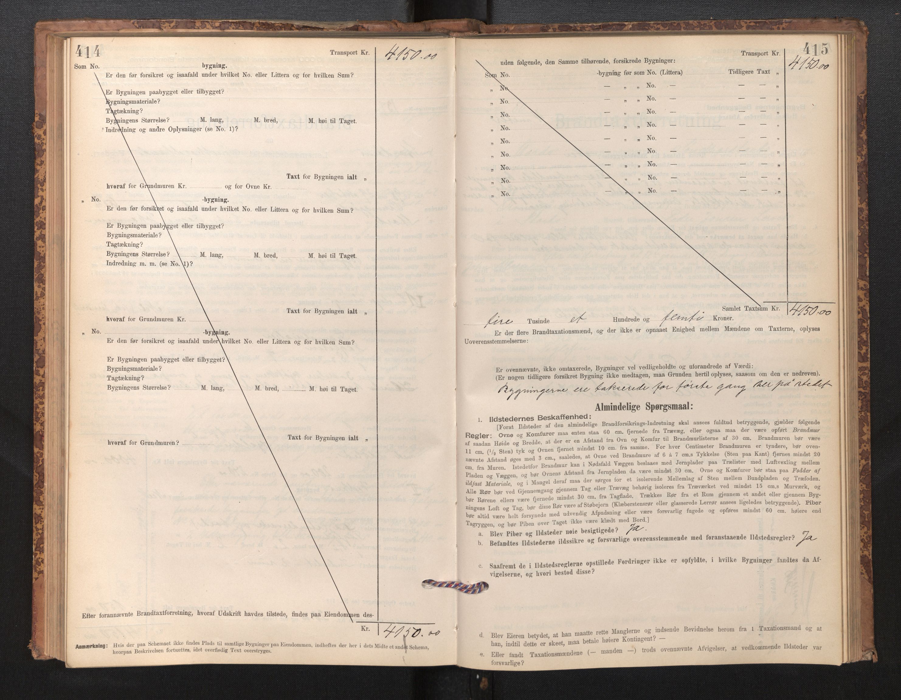Lensmannen i Stord, SAB/A-35001/0012/L0002: Branntakstprotokoll, skjematakst, 1897-1922, p. 414-415