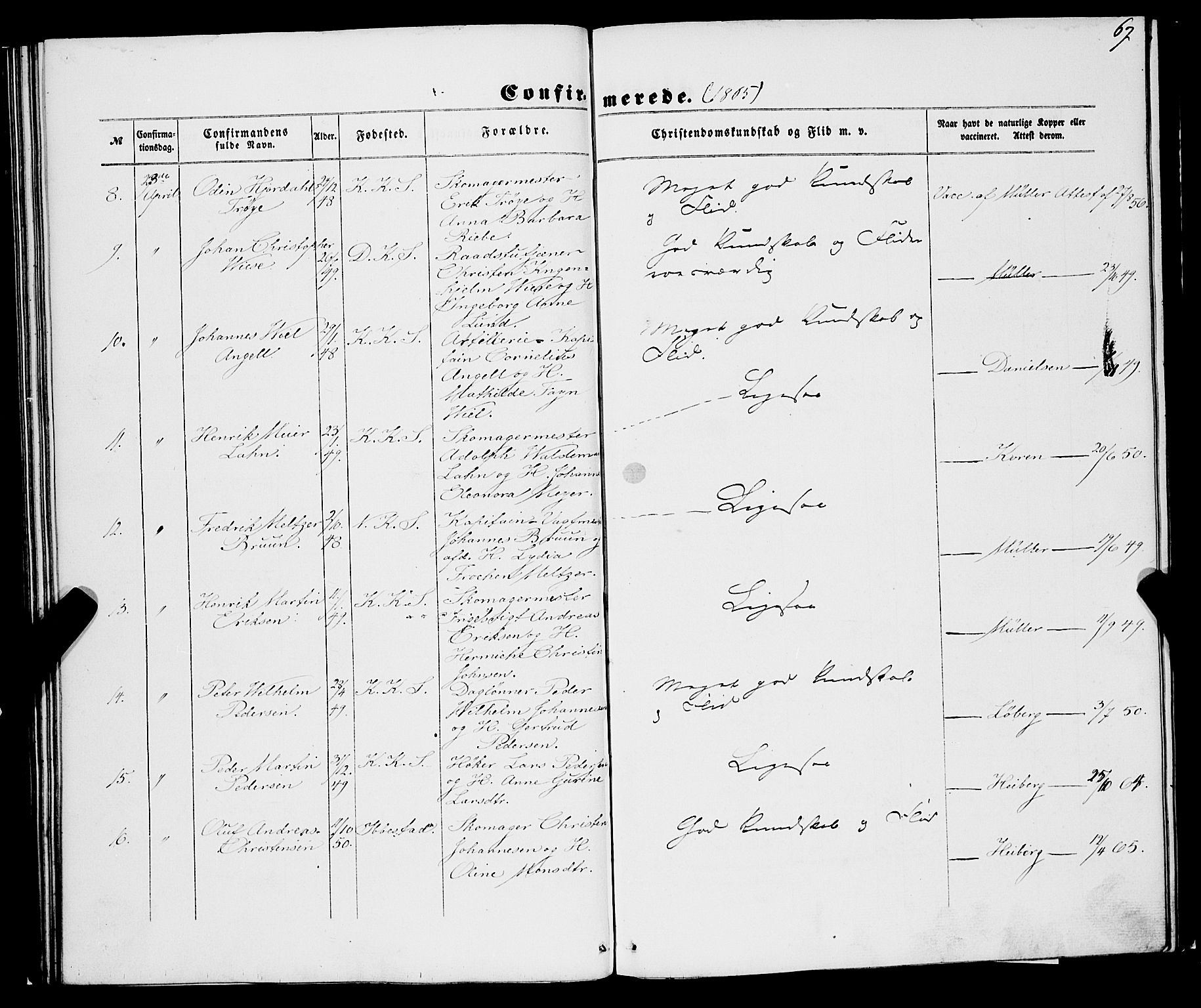 Korskirken sokneprestembete, AV/SAB-A-76101/H/Haa/L0069: Curate's parish register no. A 4, 1856-1869, p. 67