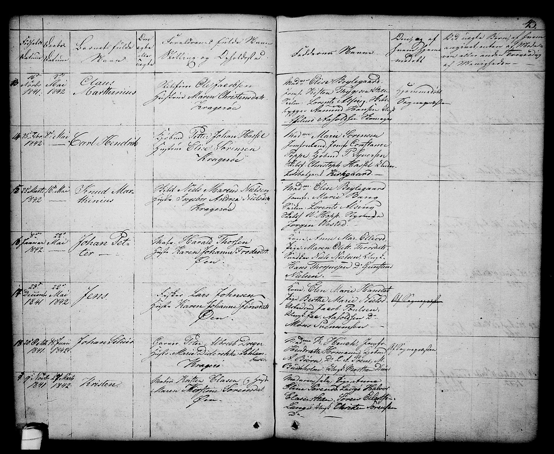Kragerø kirkebøker, AV/SAKO-A-278/G/Ga/L0003: Parish register (copy) no. 3, 1832-1852, p. 43