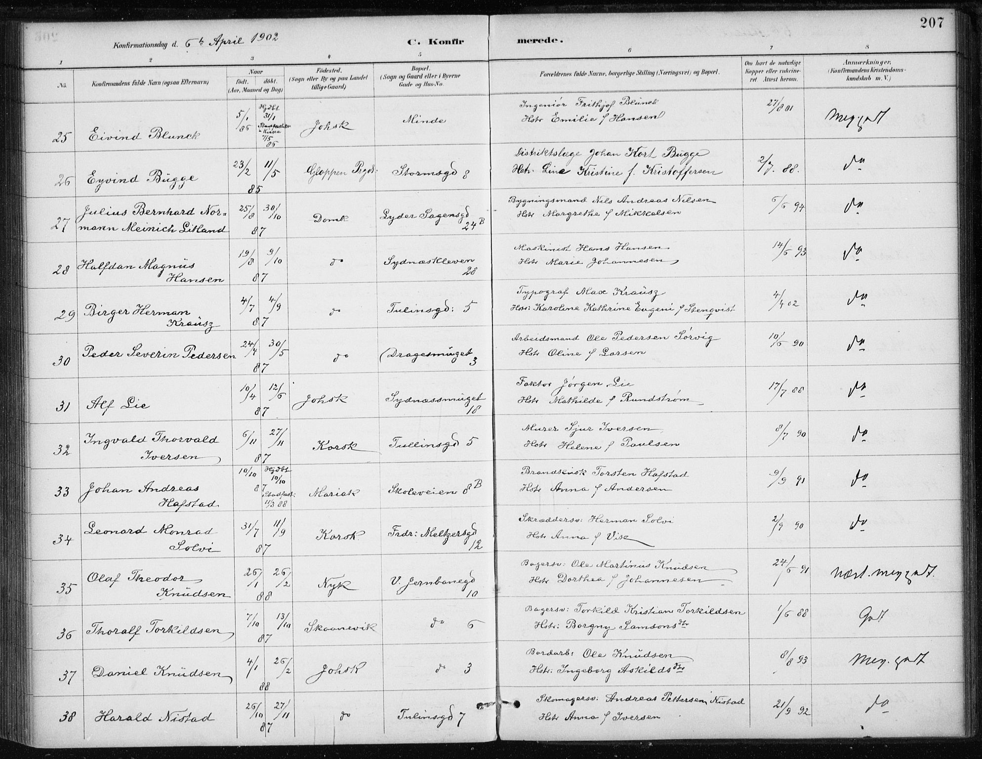 Johanneskirken sokneprestembete, AV/SAB-A-76001/H/Haa/L0008: Parish register (official) no. C 1, 1885-1907, p. 207