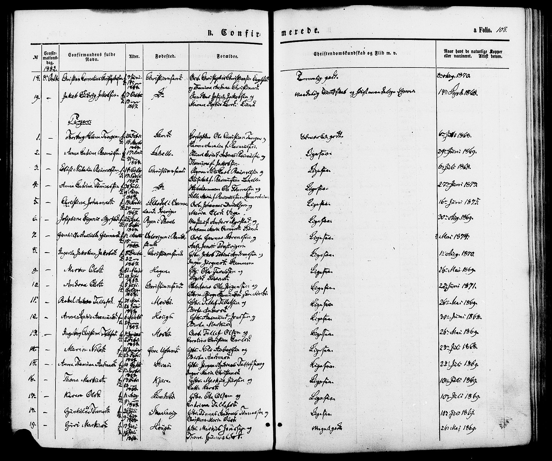 Oddernes sokneprestkontor, SAK/1111-0033/F/Fa/Fab/L0001: Parish register (official) no. A 1, 1865-1884, p. 108