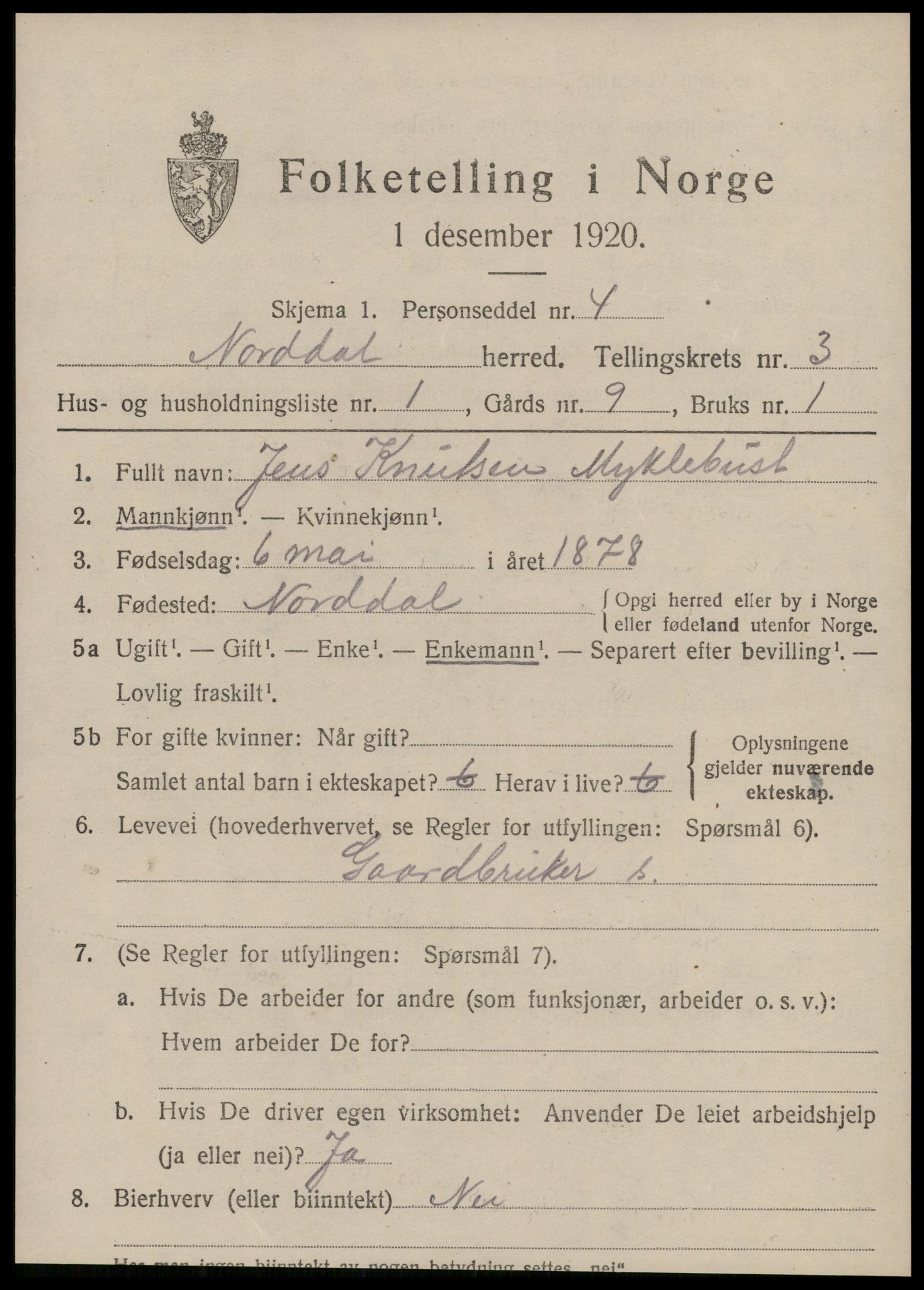 SAT, 1920 census for Norddal, 1920, p. 1977