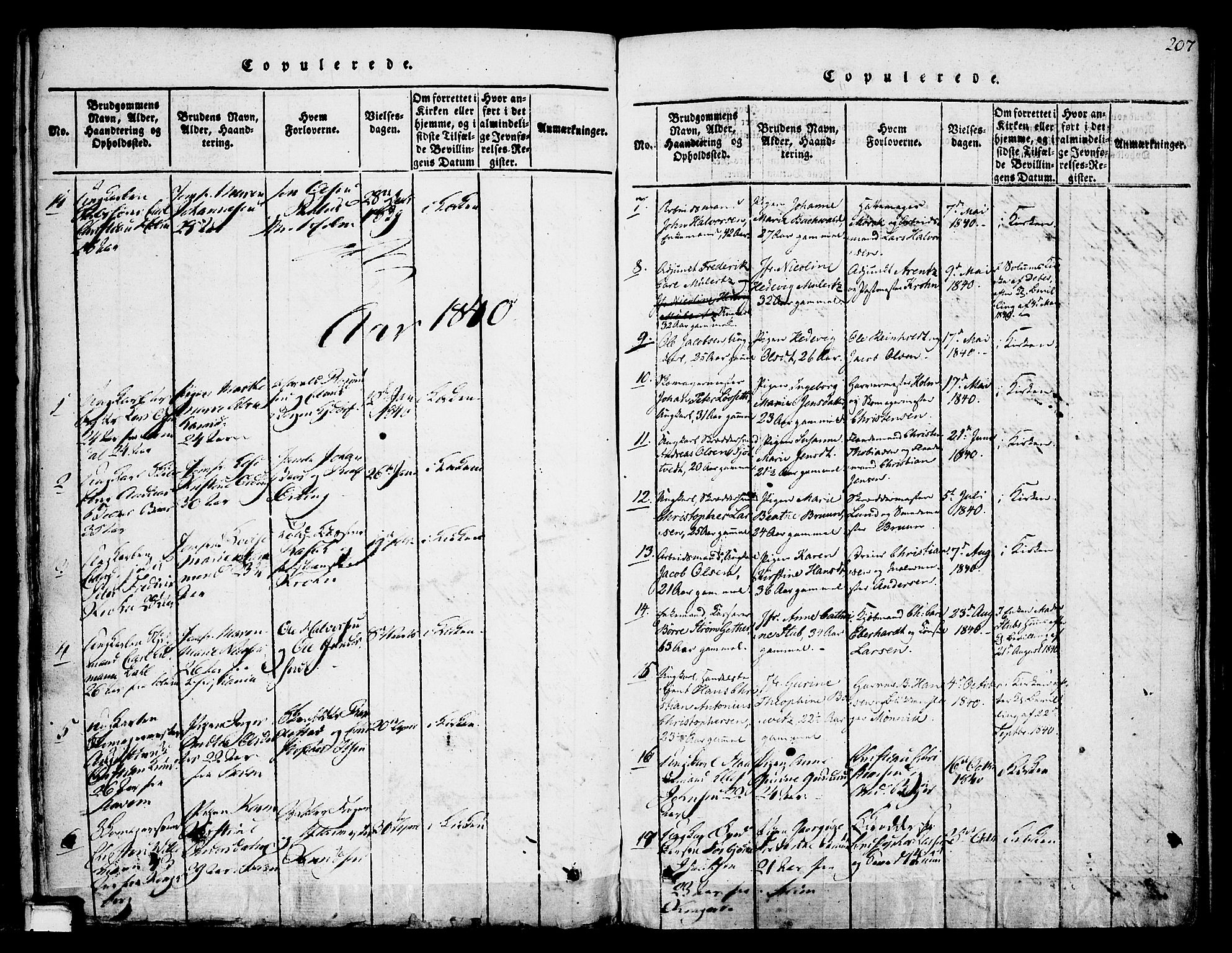 Skien kirkebøker, SAKO/A-302/F/Fa/L0005: Parish register (official) no. 5, 1814-1843, p. 207