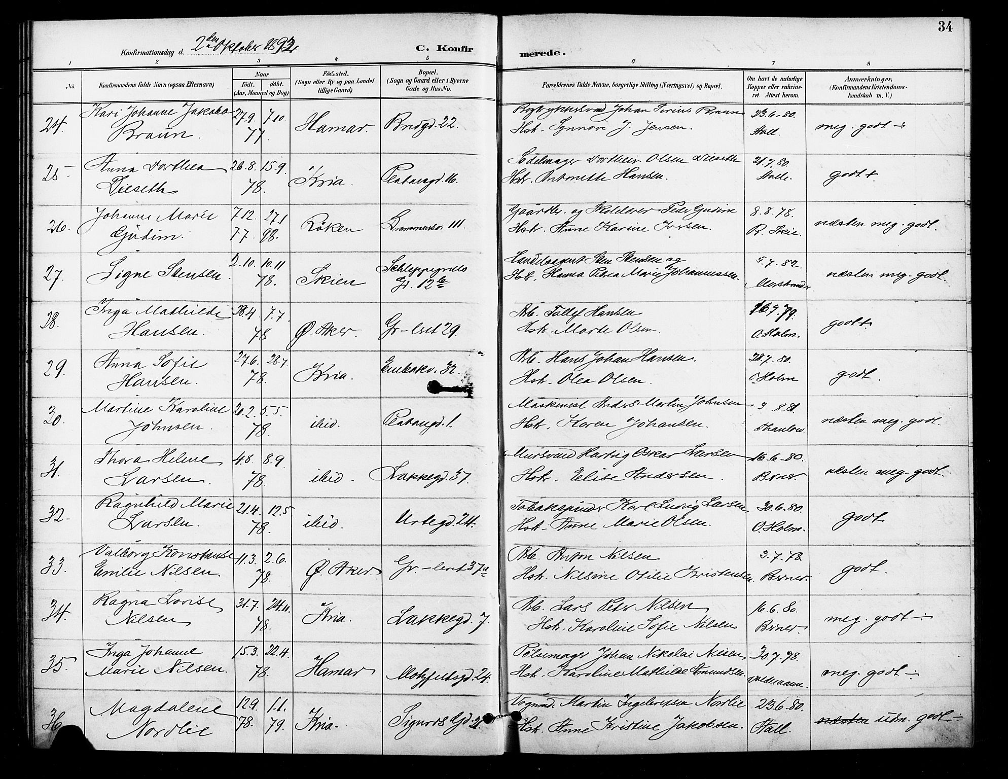 Grønland prestekontor Kirkebøker, AV/SAO-A-10848/F/Fa/L0011: Parish register (official) no. 11, 1892-1907, p. 34