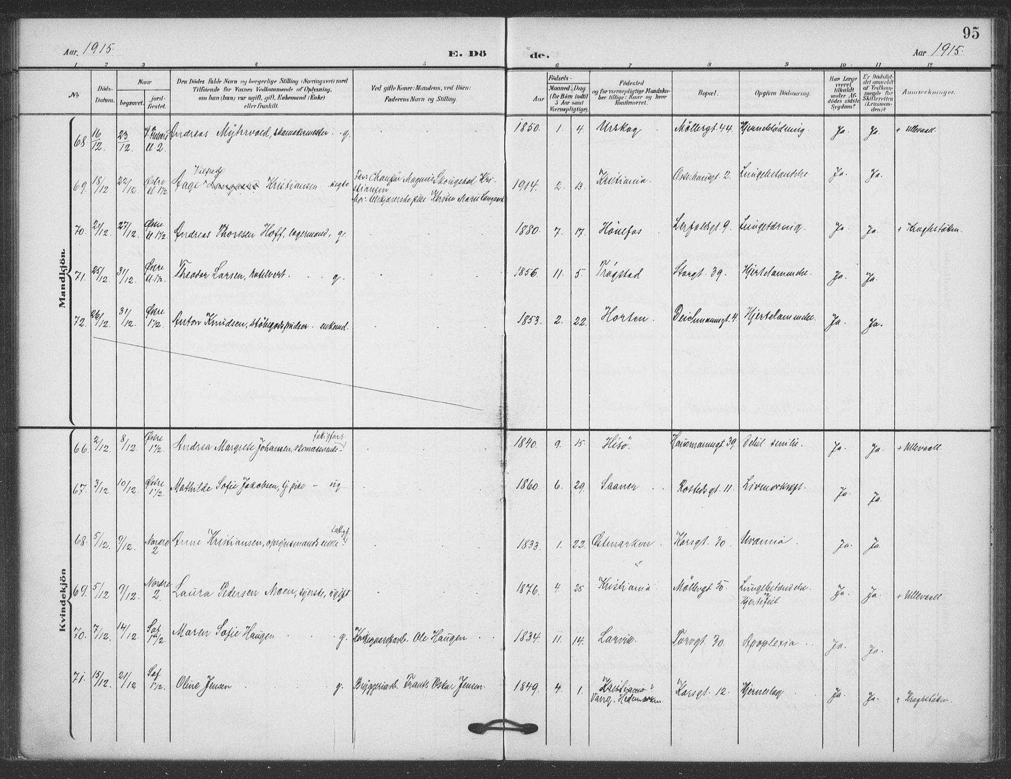 Jakob prestekontor Kirkebøker, AV/SAO-A-10850/F/Fa/L0011: Parish register (official) no. 11, 1906-1920, p. 95