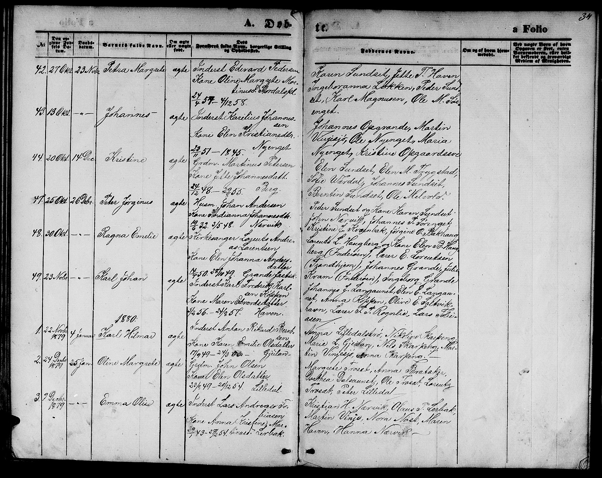 Ministerialprotokoller, klokkerbøker og fødselsregistre - Nord-Trøndelag, AV/SAT-A-1458/733/L0326: Parish register (copy) no. 733C01, 1871-1887, p. 34