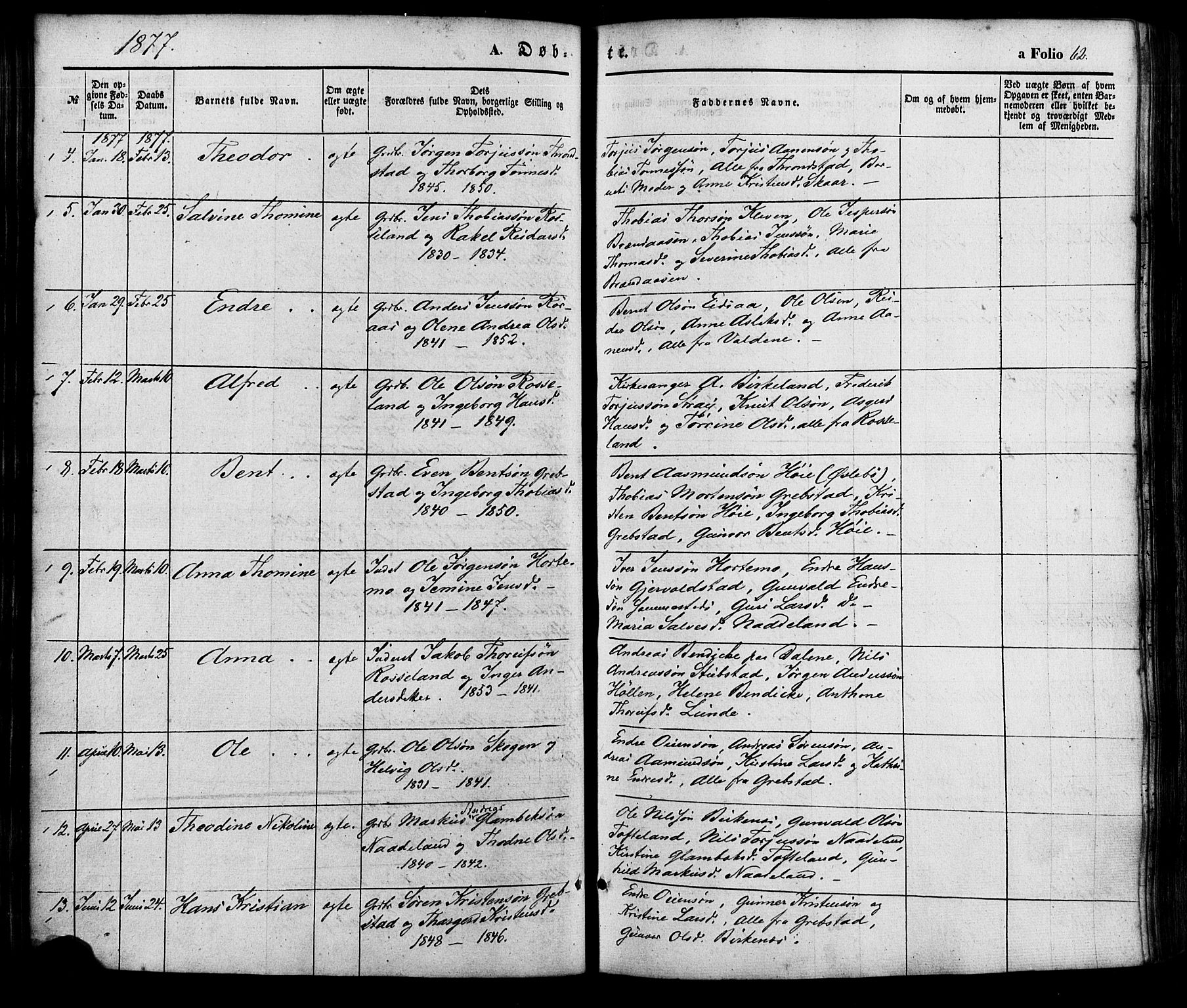 Søgne sokneprestkontor, SAK/1111-0037/F/Fa/Faa/L0002: Parish register (official) no. A 2, 1854-1882, p. 62