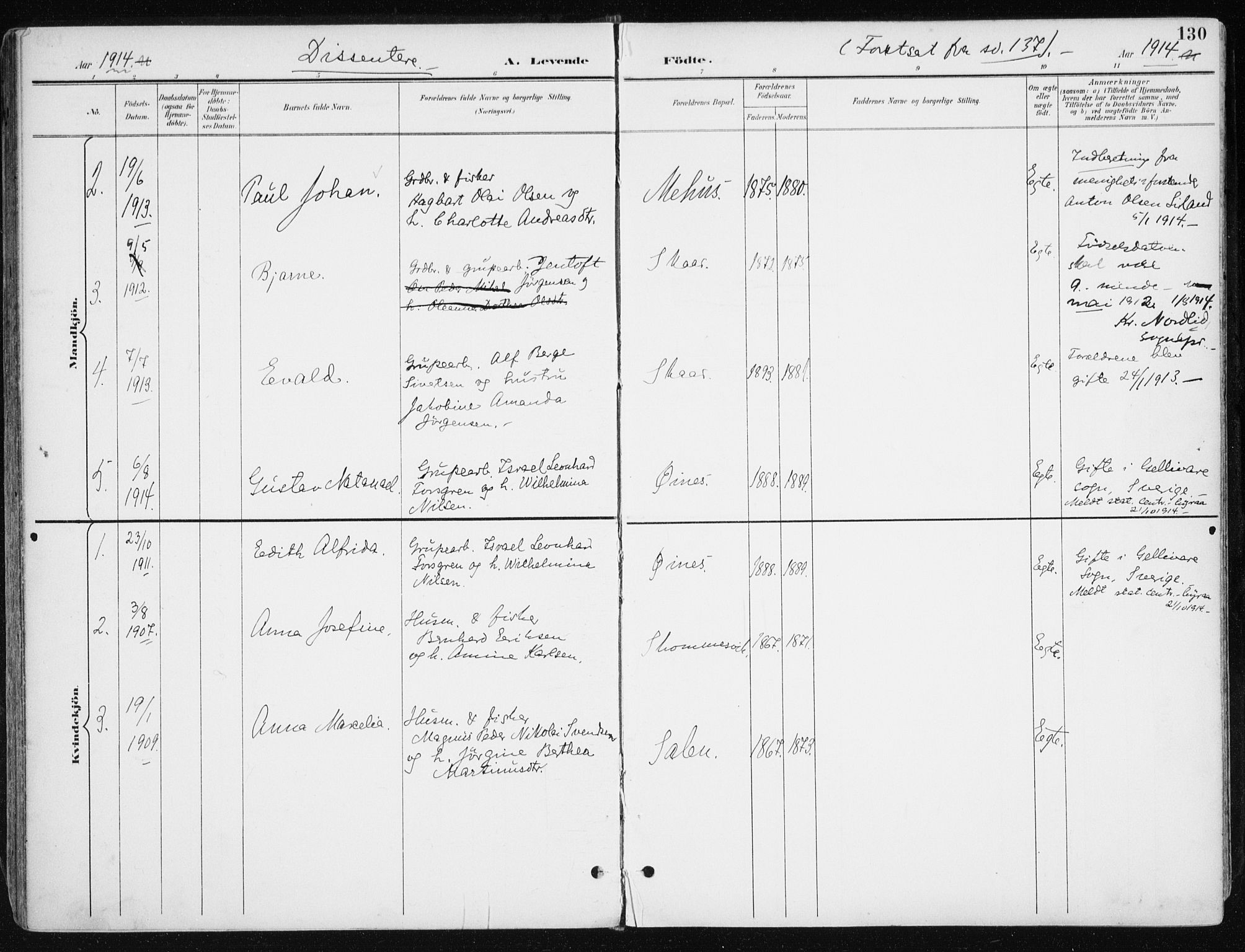 Kvæfjord sokneprestkontor, AV/SATØ-S-1323/G/Ga/Gaa/L0006kirke: Parish register (official) no. 6, 1895-1914, p. 130