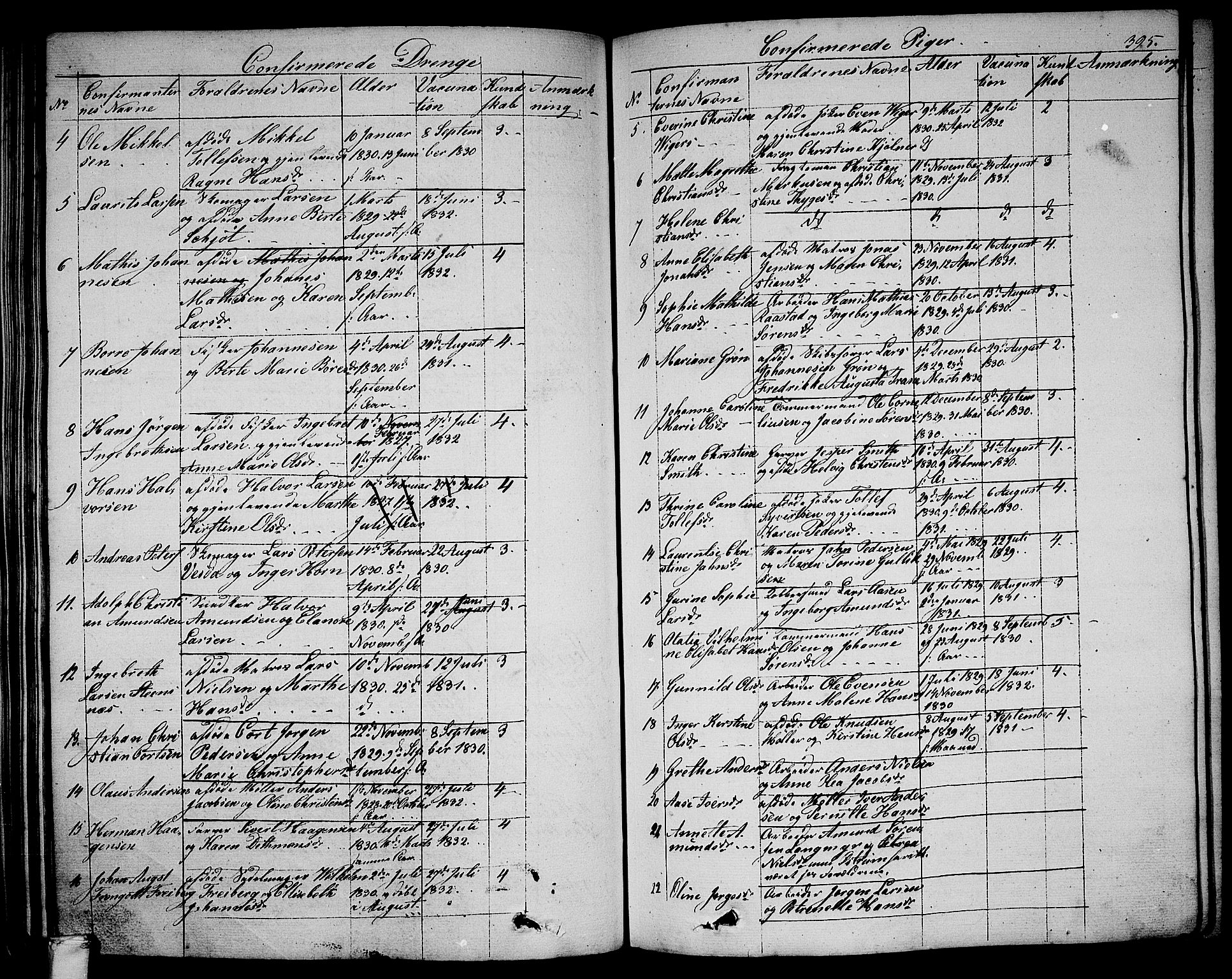 Larvik kirkebøker, AV/SAKO-A-352/G/Ga/L0003b: Parish register (copy) no. I 3B, 1830-1870, p. 395