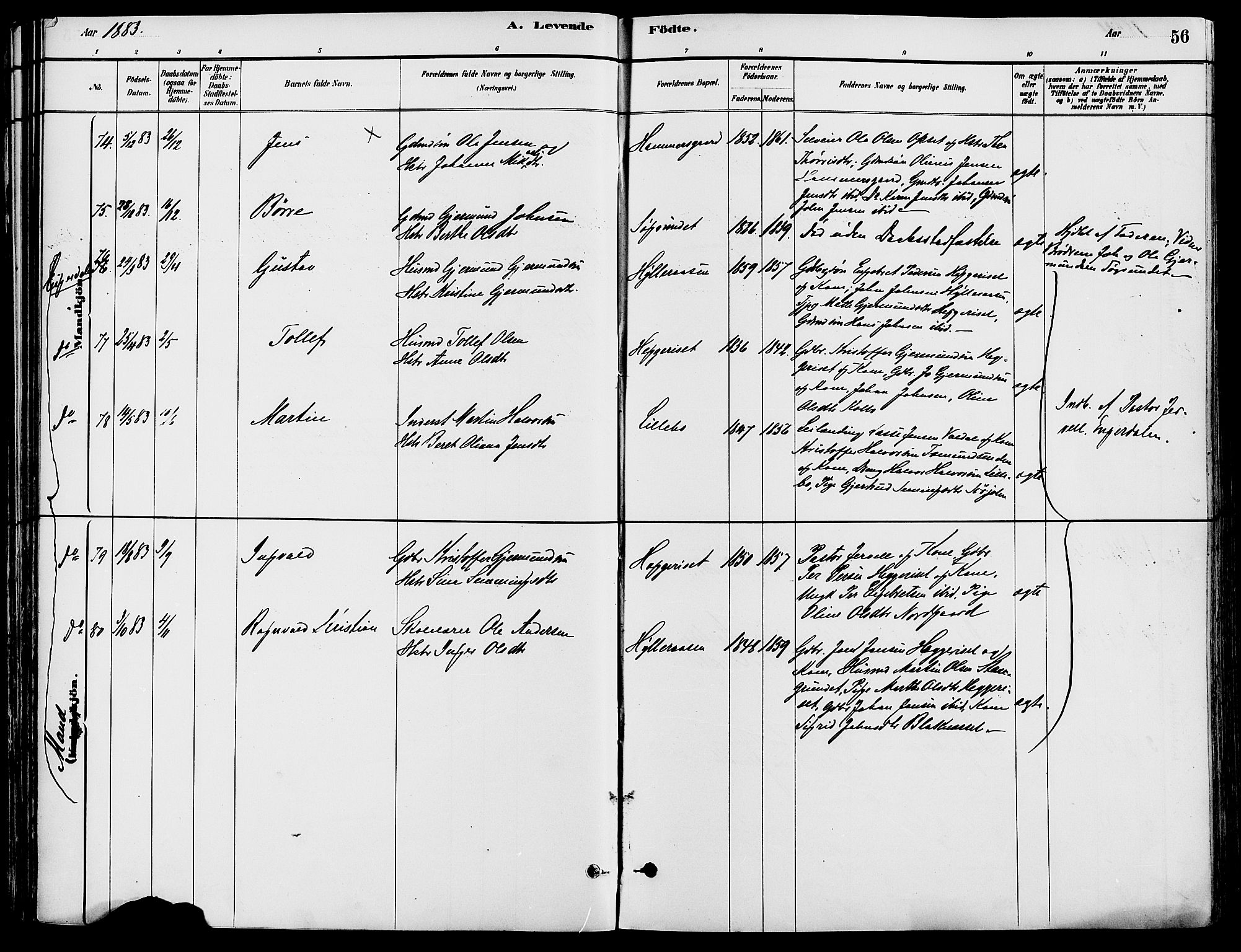 Trysil prestekontor, AV/SAH-PREST-046/H/Ha/Haa/L0008: Parish register (official) no. 8, 1881-1897, p. 56