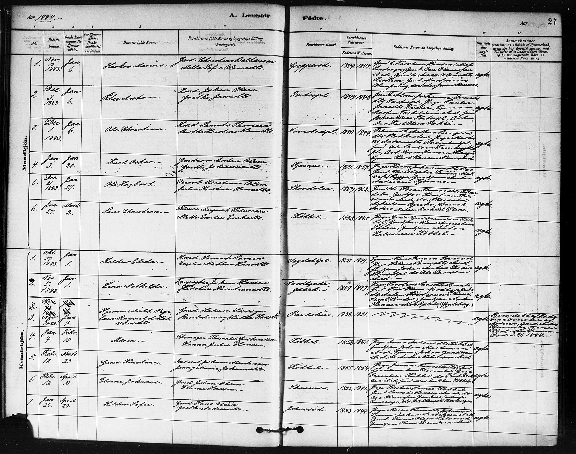 Våler prestekontor Kirkebøker, AV/SAO-A-11083/F/Fa/L0010: Parish register (official) no. I 10, 1878-1896, p. 27