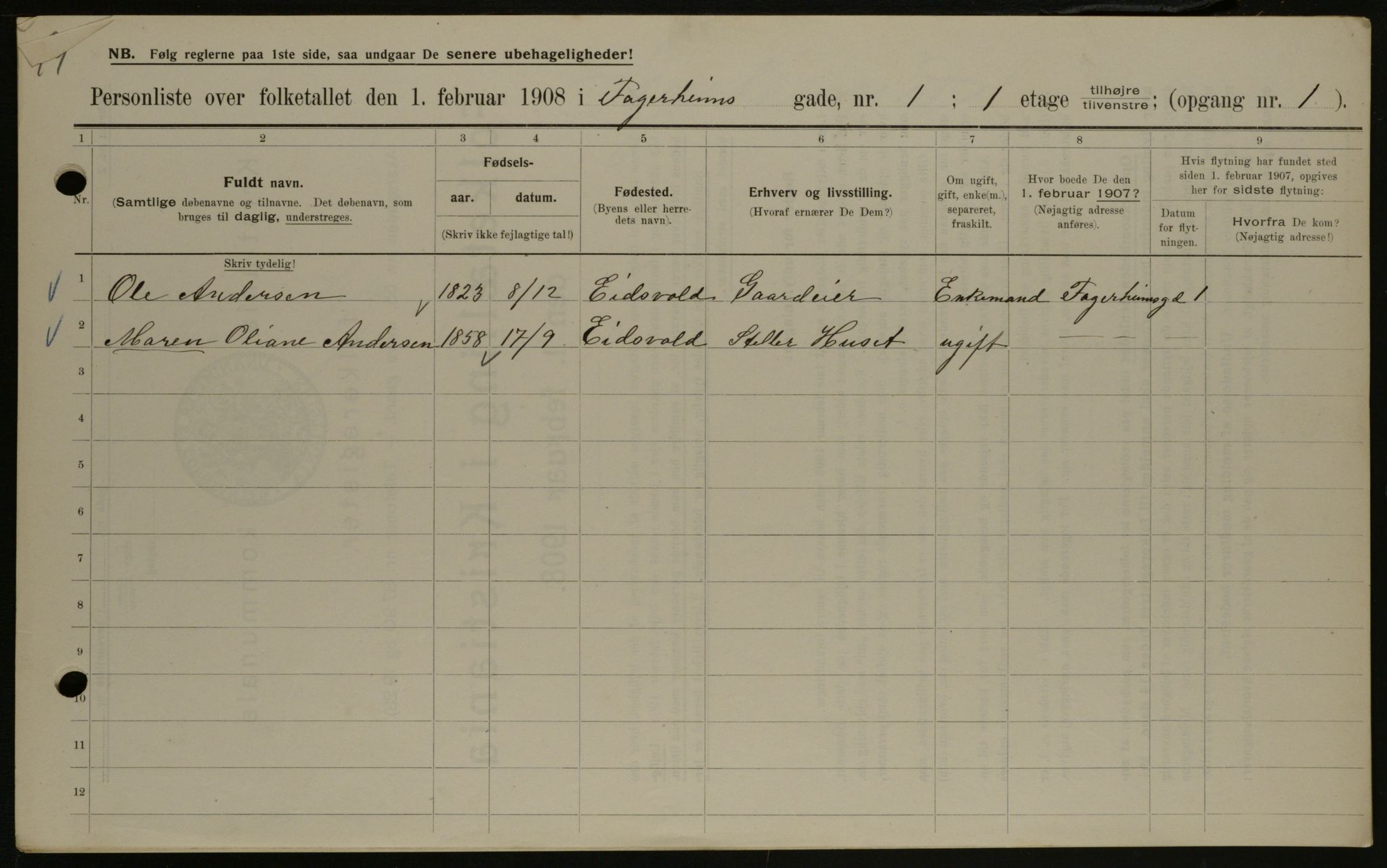 OBA, Municipal Census 1908 for Kristiania, 1908, p. 20974