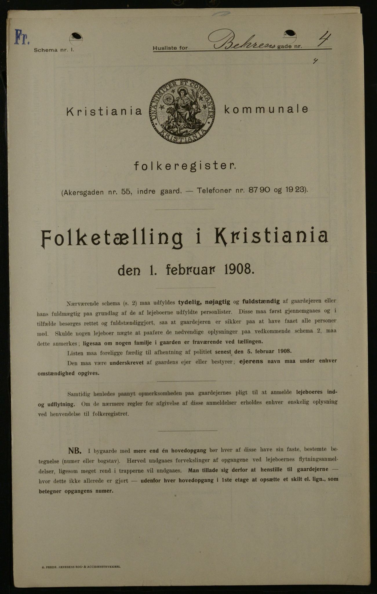 OBA, Municipal Census 1908 for Kristiania, 1908, p. 3361