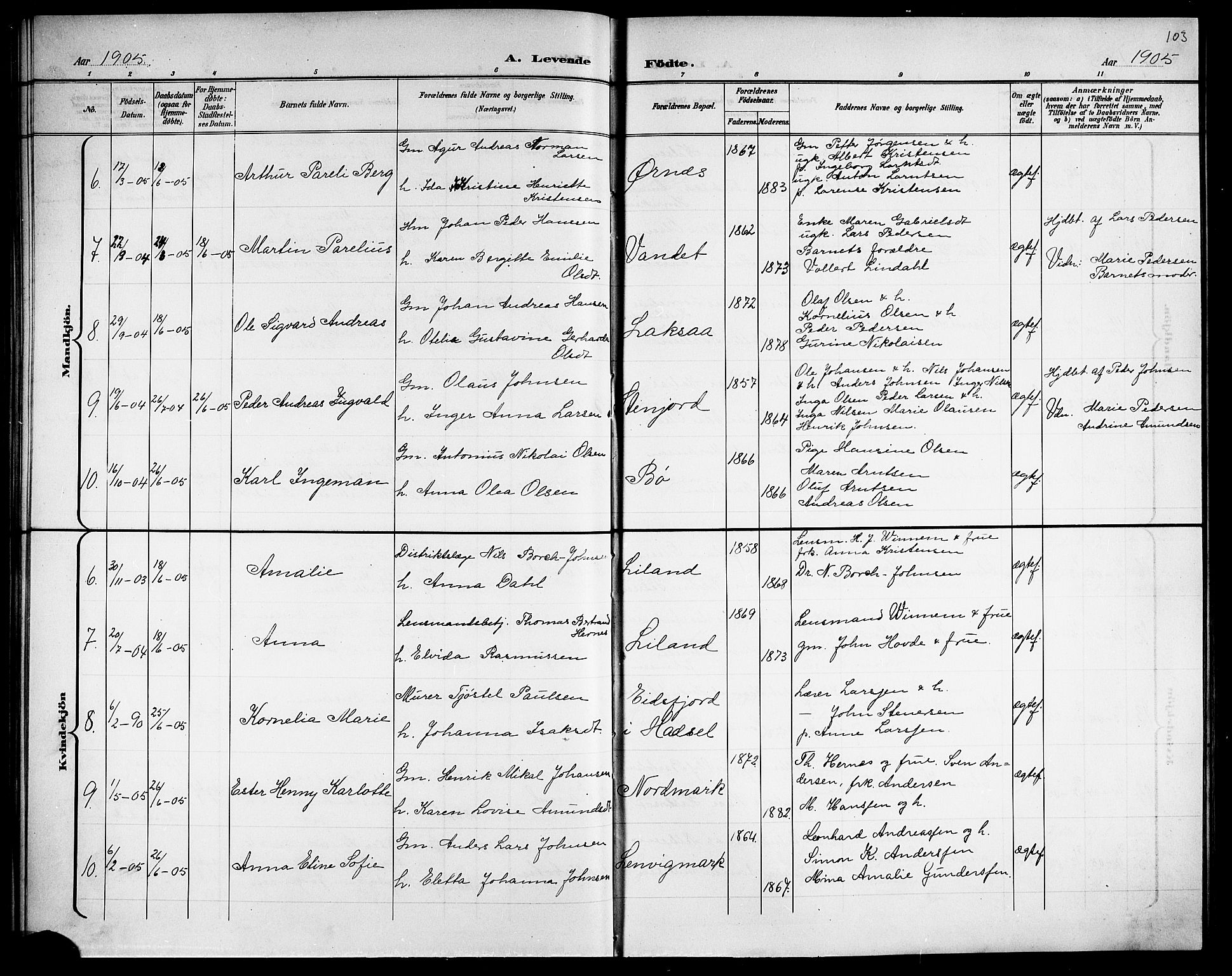 Ministerialprotokoller, klokkerbøker og fødselsregistre - Nordland, AV/SAT-A-1459/863/L0915: Parish register (copy) no. 863C05, 1898-1907, p. 103