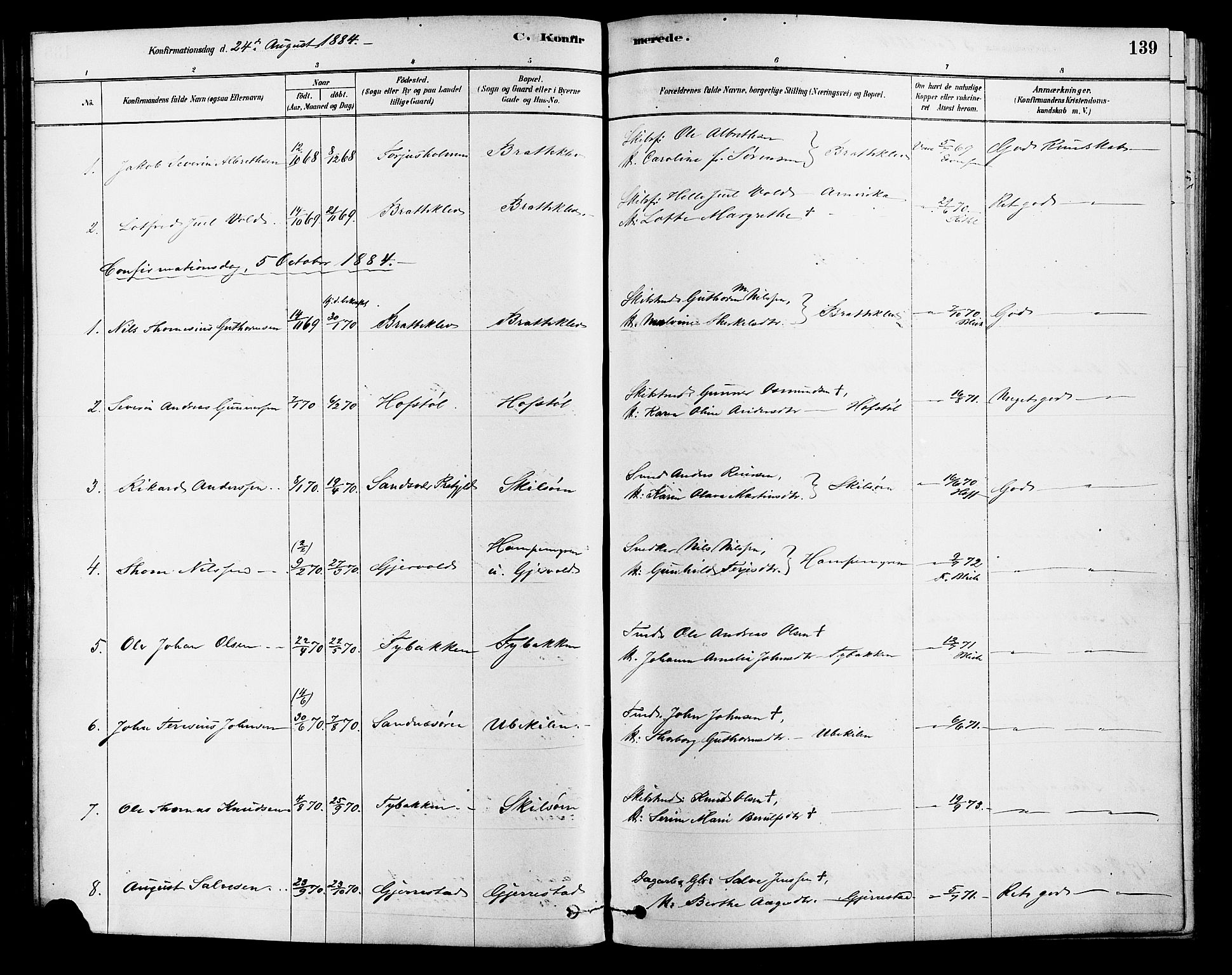 Tromøy sokneprestkontor, AV/SAK-1111-0041/F/Fa/L0009: Parish register (official) no. A 9, 1878-1896, p. 139