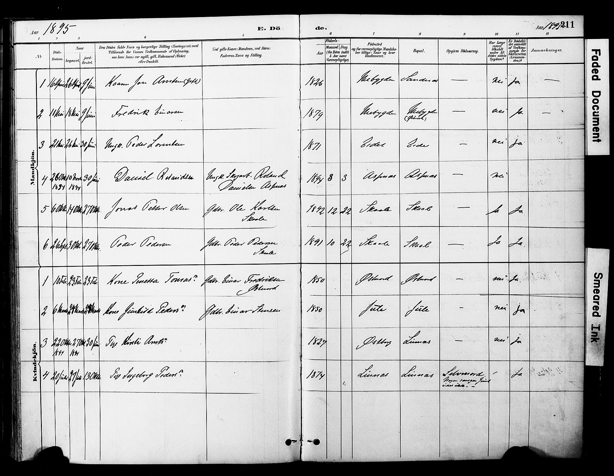 Ministerialprotokoller, klokkerbøker og fødselsregistre - Nord-Trøndelag, AV/SAT-A-1458/757/L0505: Parish register (official) no. 757A01, 1882-1904, p. 211