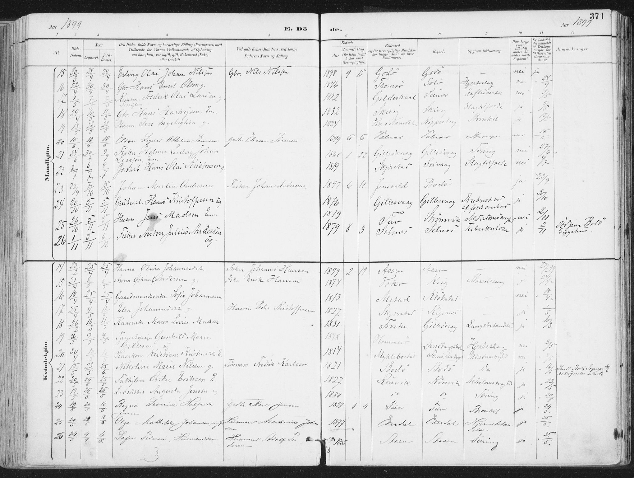 Ministerialprotokoller, klokkerbøker og fødselsregistre - Nordland, AV/SAT-A-1459/802/L0055: Parish register (official) no. 802A02, 1894-1915, p. 371