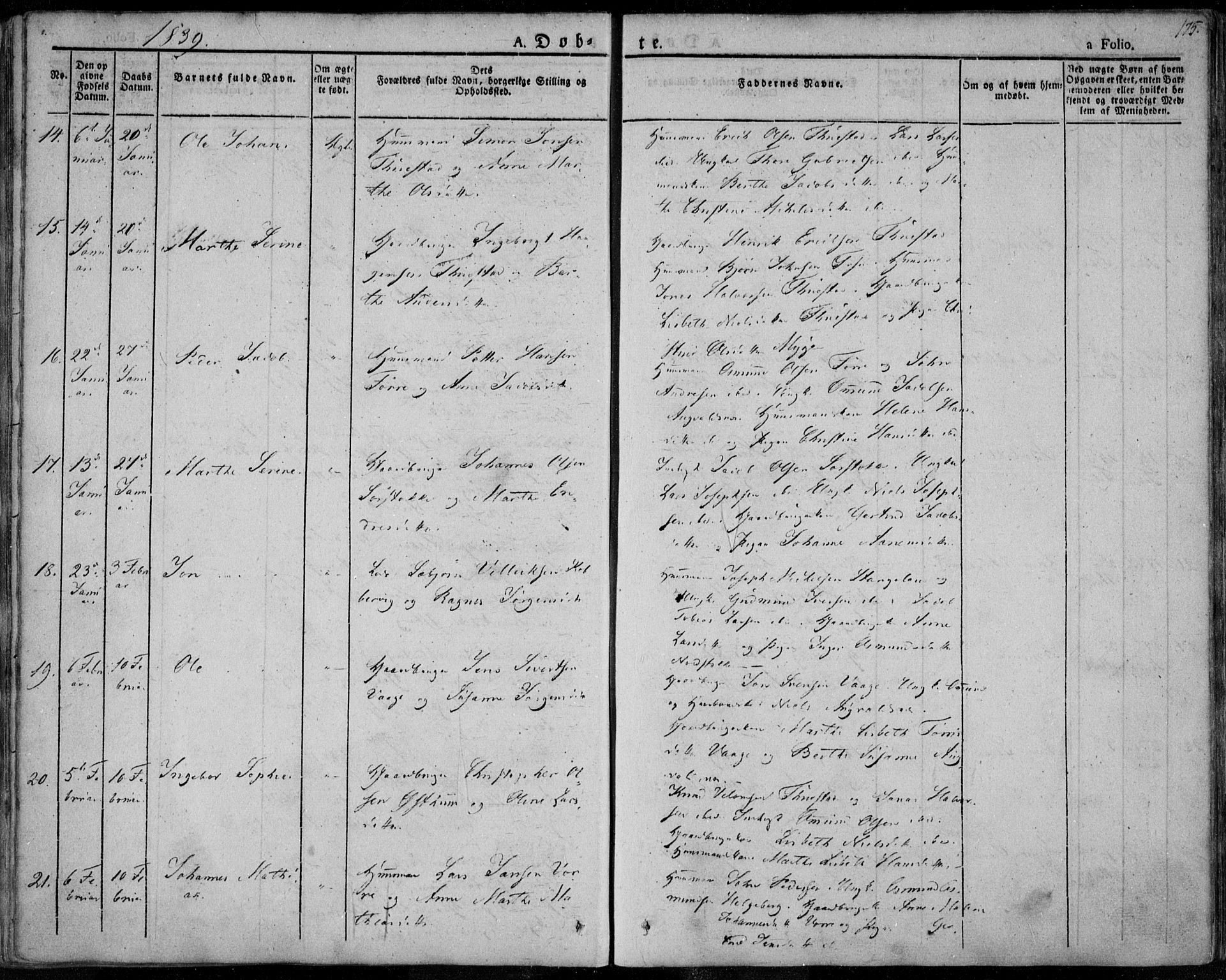 Avaldsnes sokneprestkontor, AV/SAST-A -101851/H/Ha/Haa/L0005: Parish register (official) no. A 5.1, 1825-1841, p. 175