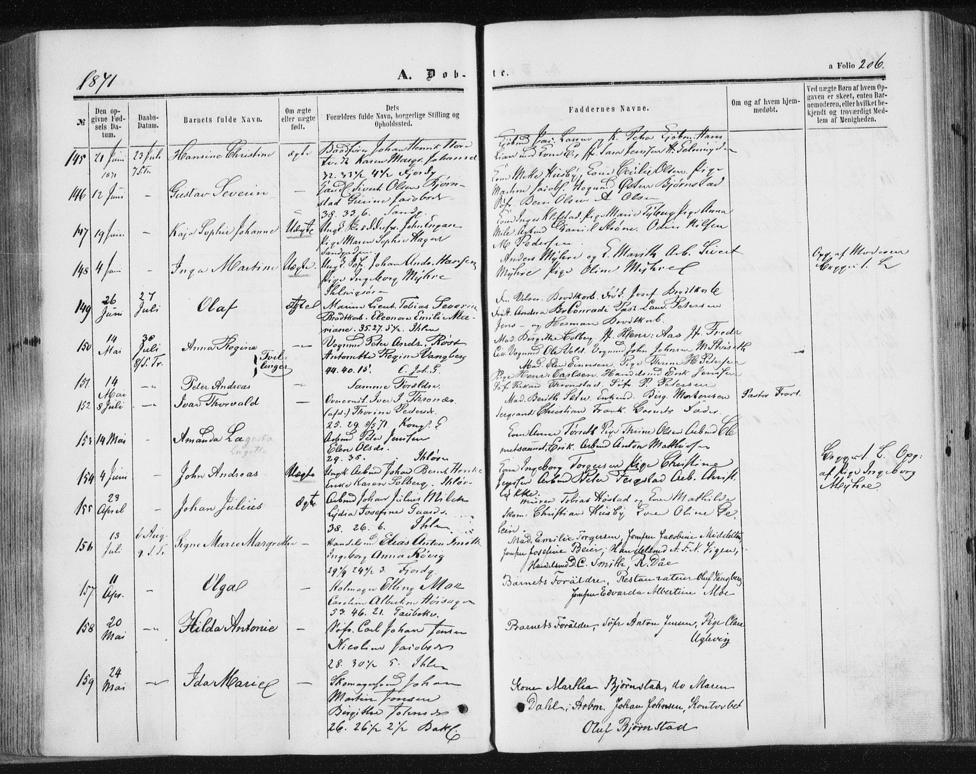 Ministerialprotokoller, klokkerbøker og fødselsregistre - Sør-Trøndelag, SAT/A-1456/602/L0115: Parish register (official) no. 602A13, 1860-1872, p. 206