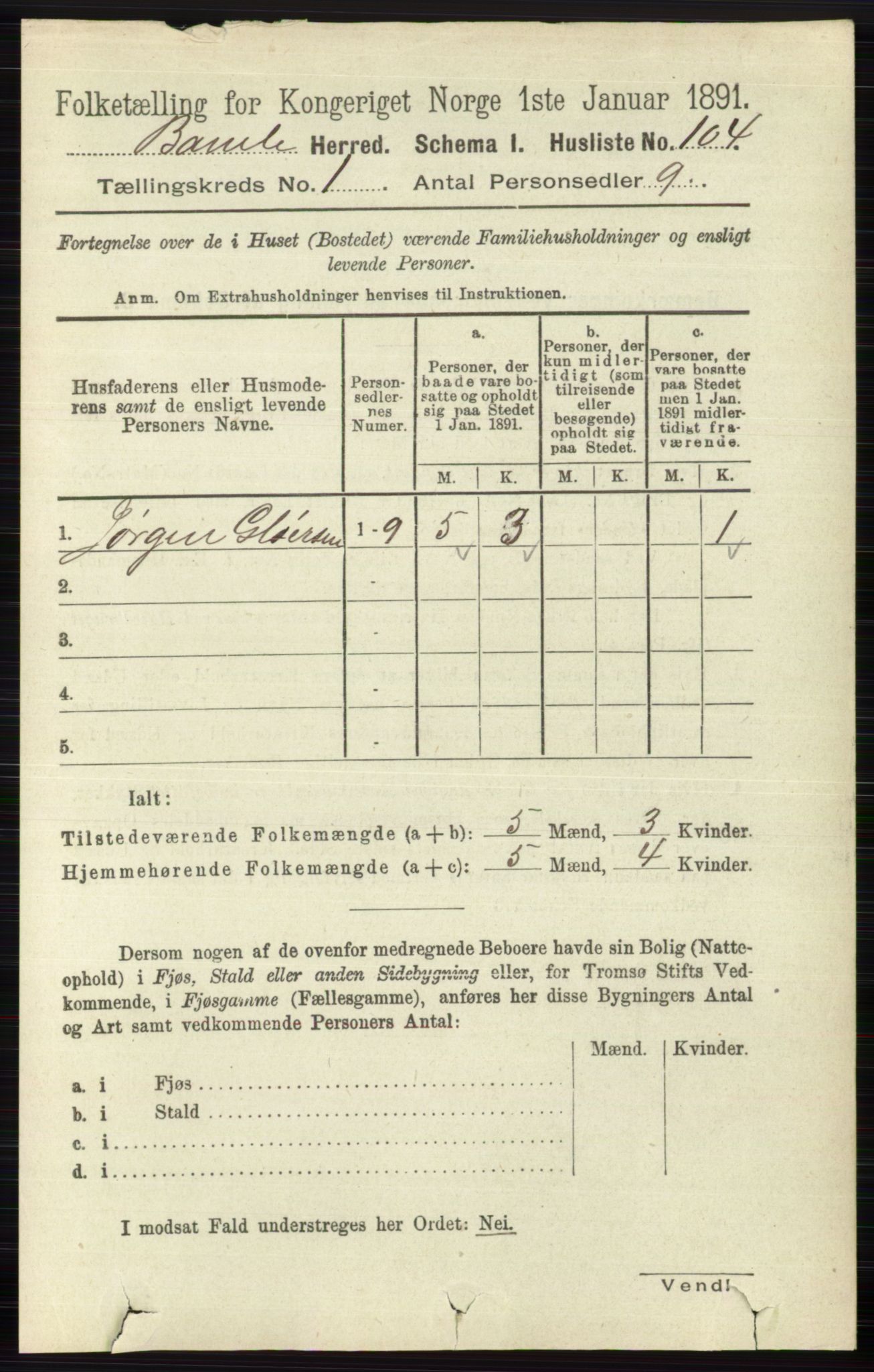 RA, 1891 census for 0814 Bamble, 1891, p. 137