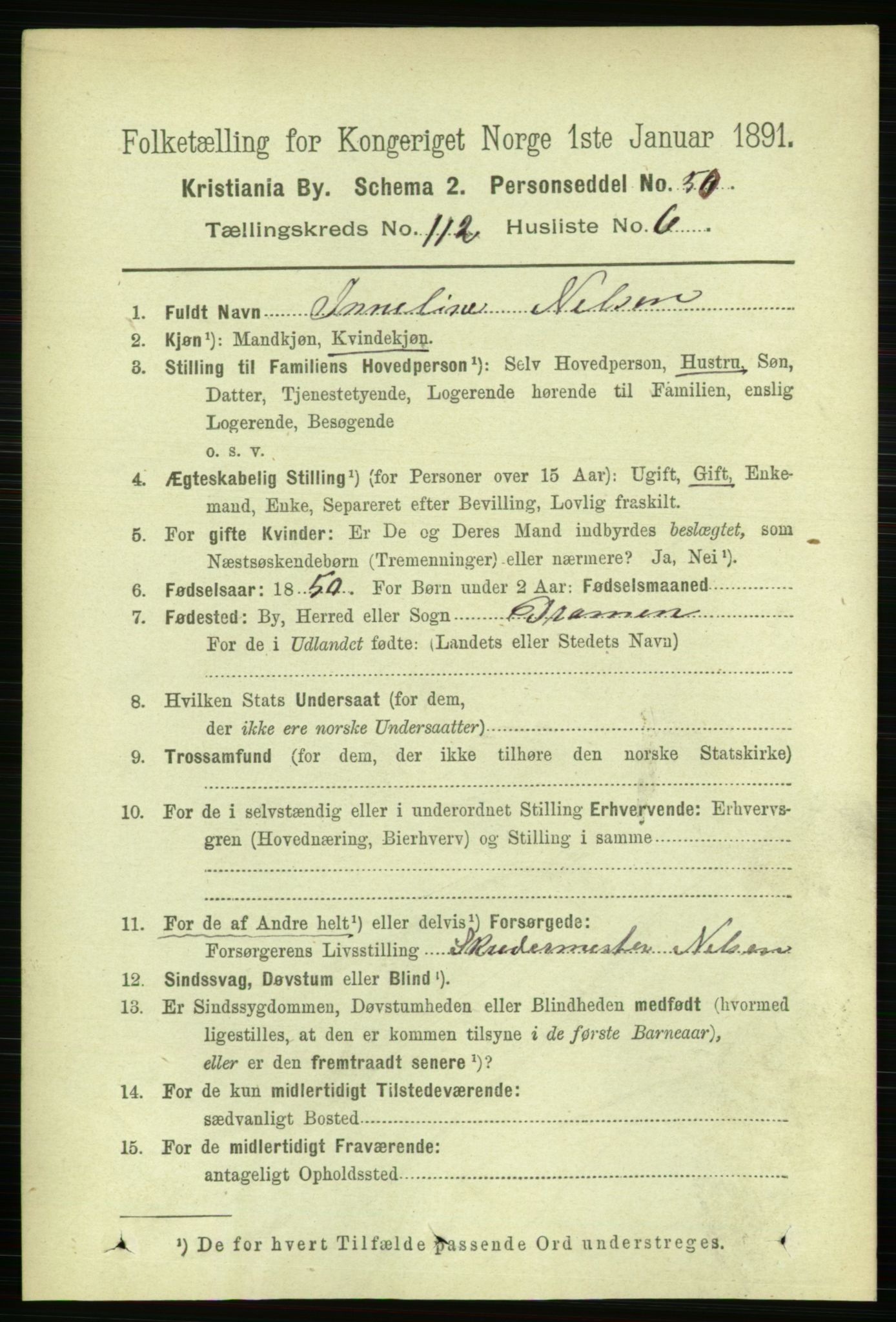 RA, 1891 census for 0301 Kristiania, 1891, p. 59154