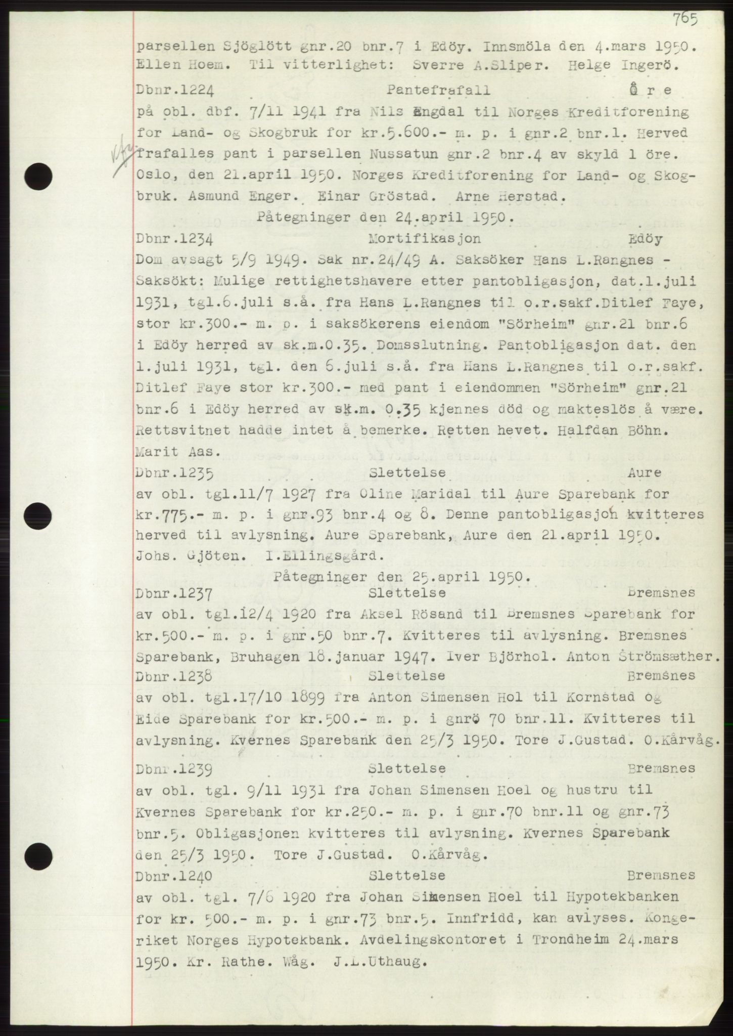 Nordmøre sorenskriveri, SAT/A-4132/1/2/2Ca: Mortgage book no. C82b, 1946-1951, Diary no: : 1224/1950