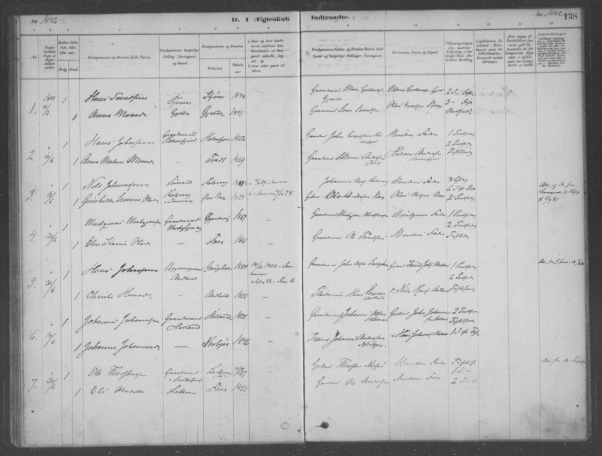 Fusa sokneprestembete, SAB/A-75401/H/Haa: Parish register (official) no. B 1, 1880-1938, p. 138
