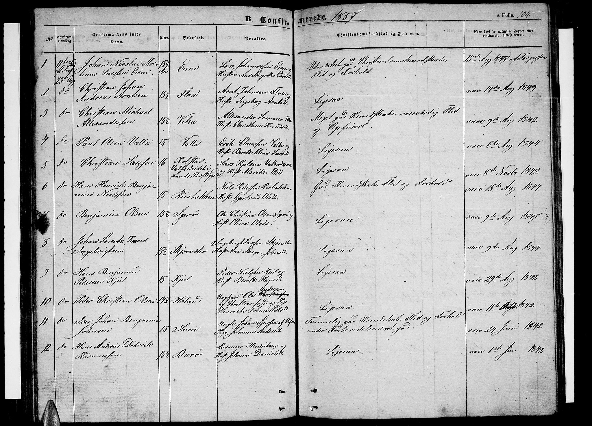 Ministerialprotokoller, klokkerbøker og fødselsregistre - Nordland, AV/SAT-A-1459/816/L0251: Parish register (copy) no. 816C01, 1852-1870, p. 104