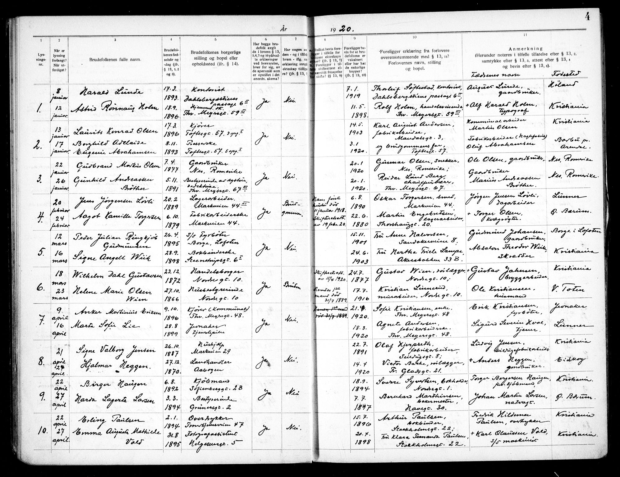 Hauge prestekontor Kirkebøker, SAO/A-10849/H/Ha/L0002: Banns register no. 2, 1919-1937, p. 4